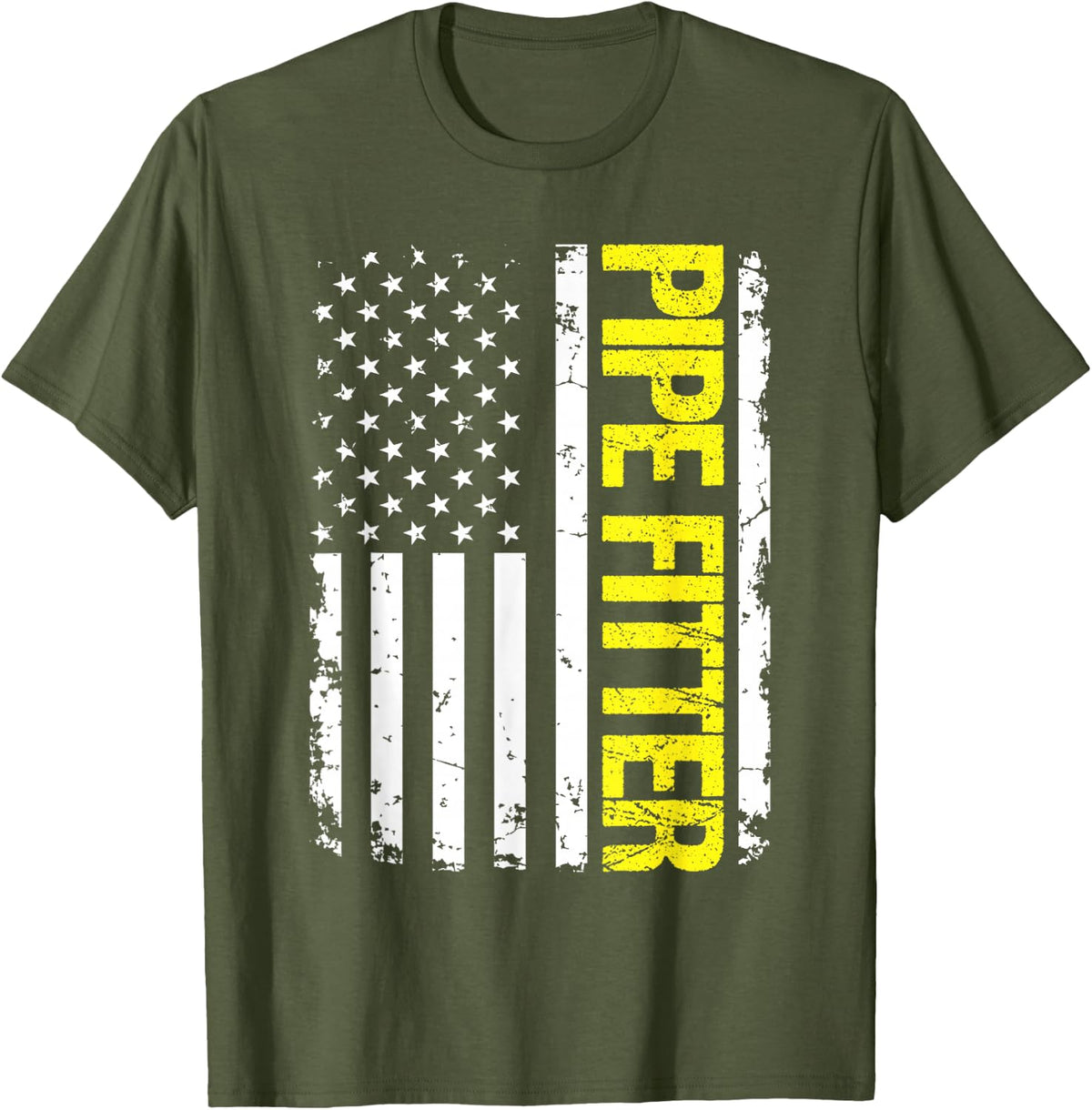 Pipe Fitter USA Flag T-Shirt - Olive Green