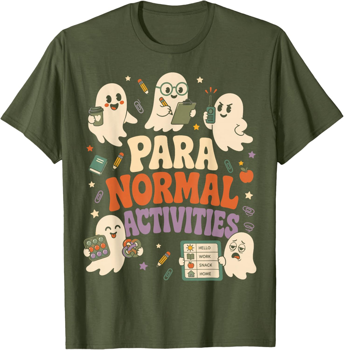 para Normal Activities Cute Ghost Paraprofessional Teacher T-Shirt - Olive Green
