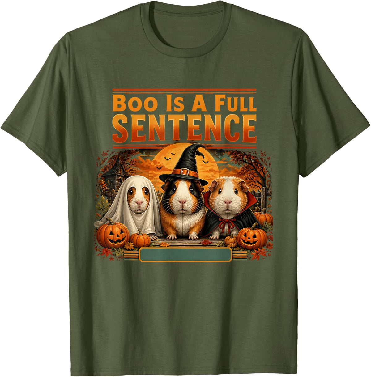 Boo is A Full Sentence Guinea Pig Graphic Tee Halloween Pet T-Shirt - Olive Green