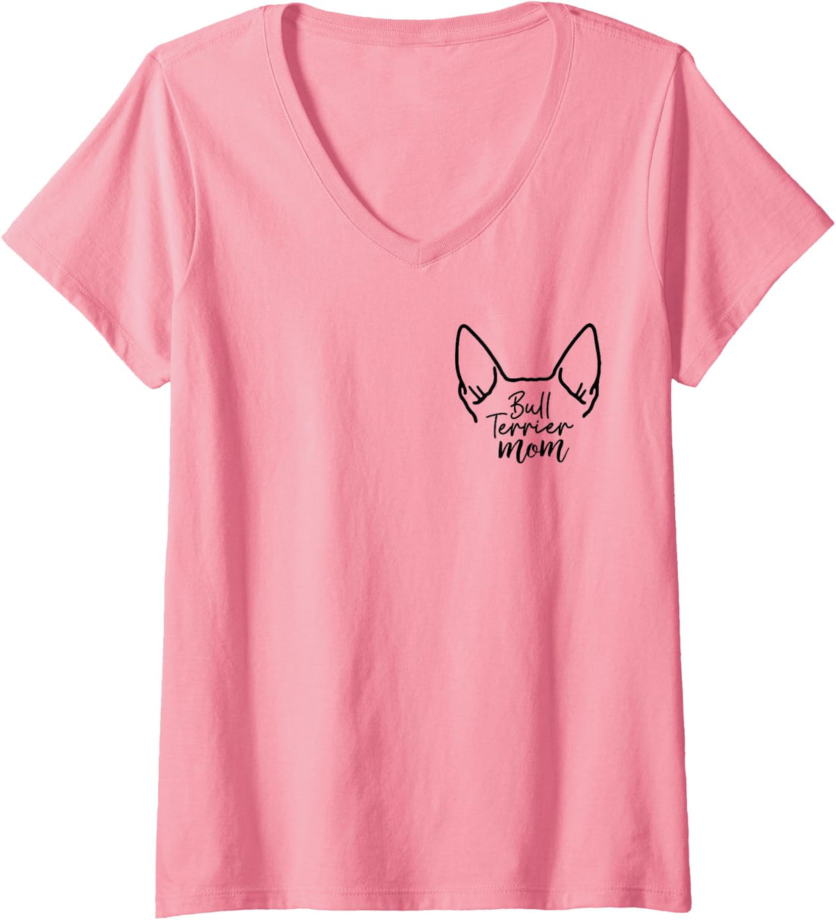 Women's Bull Terrier Dog Mom Line Drawing Mothers Day Mama V-Neck T-Shirt - Pink