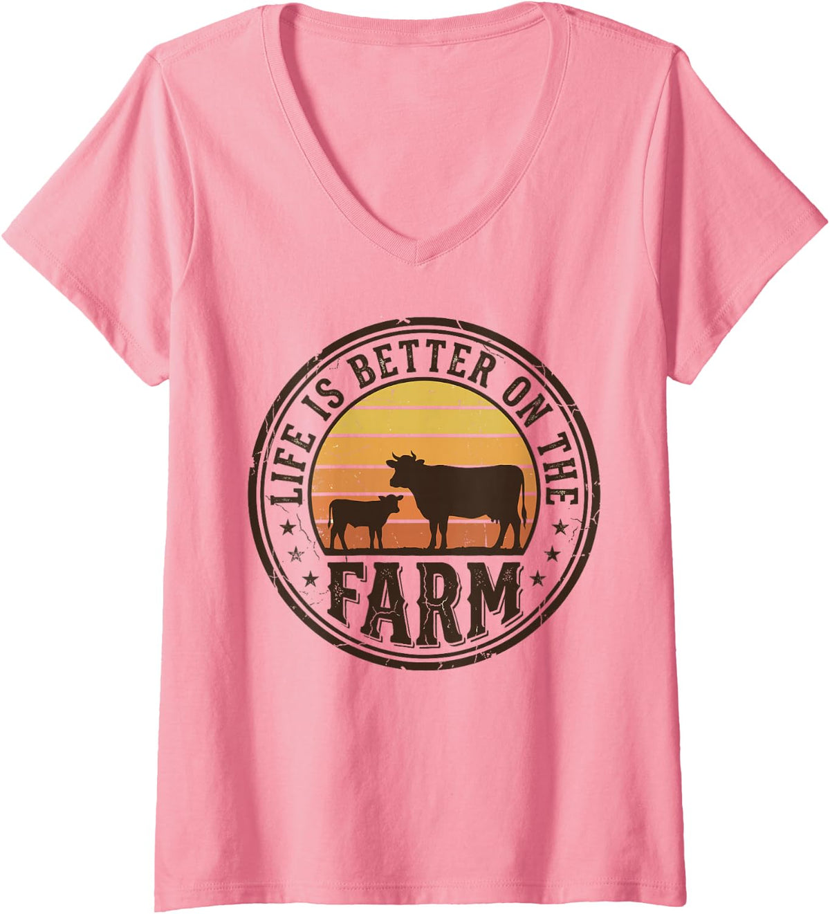 Women's Life is Better on the Farm Farmers Livestock Farming Cow Tee V-Neck T-Shirt - Pink