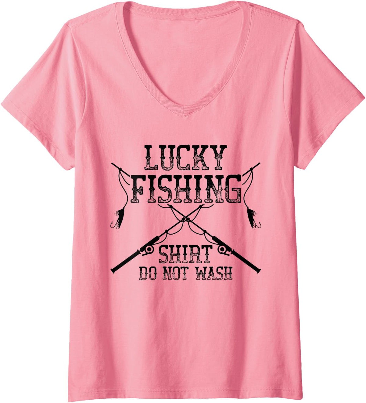 Women's Do Not Wash Cool Fish Funny Fisherman Hobbies Lucky Fishing V-Neck T-Shirt - Pink