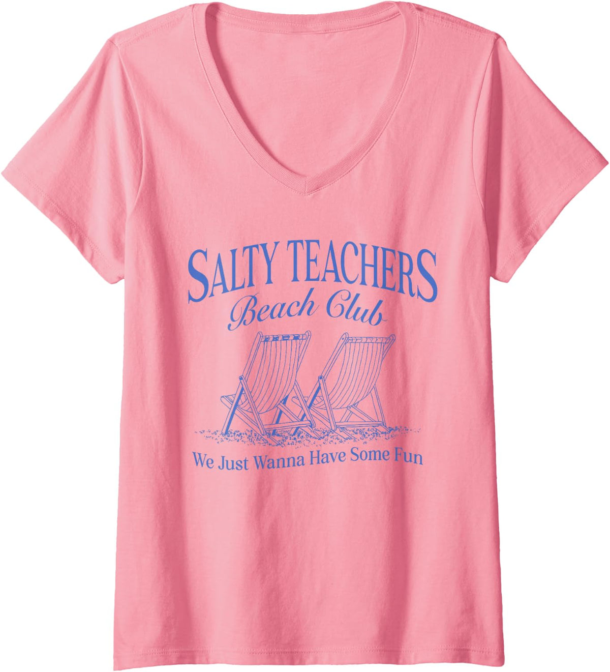 Women's Salty Teachers Beach Club, Last Day of School Teacher Summer V-Neck T-Shirt - Pink