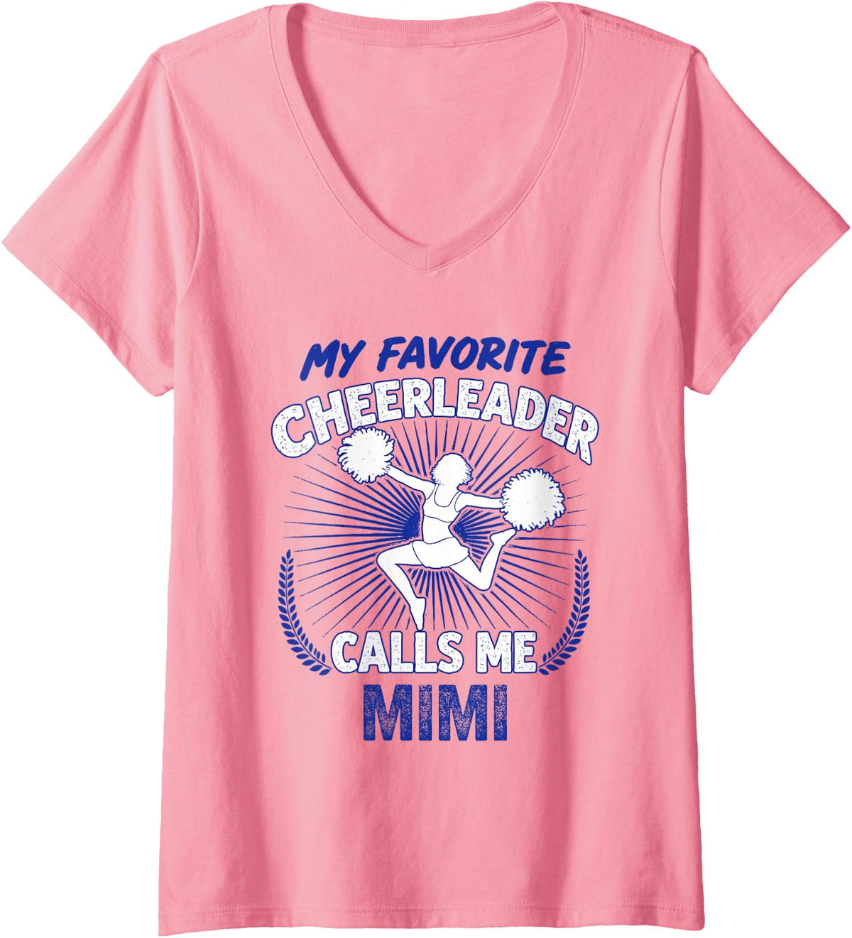 Women's Family Cheer Blue My Favorite Cheerleader Calls Me Mimi V-Neck T-Shirt - Pink