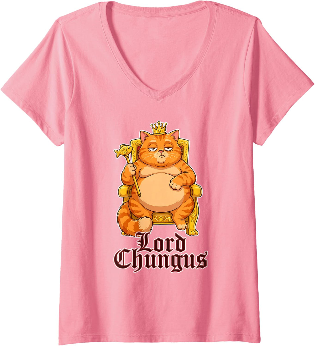Women's Lord Chungus Funny Meme Hilarious Internet Humor Tabby Cat V-Neck T-Shirt - Pink