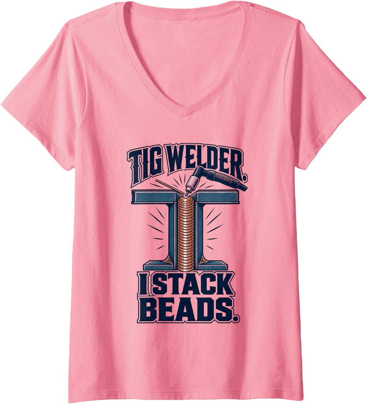 Women's Welding Big Welder I Stack Beads Fabrication V-Neck T-Shirt - Pink