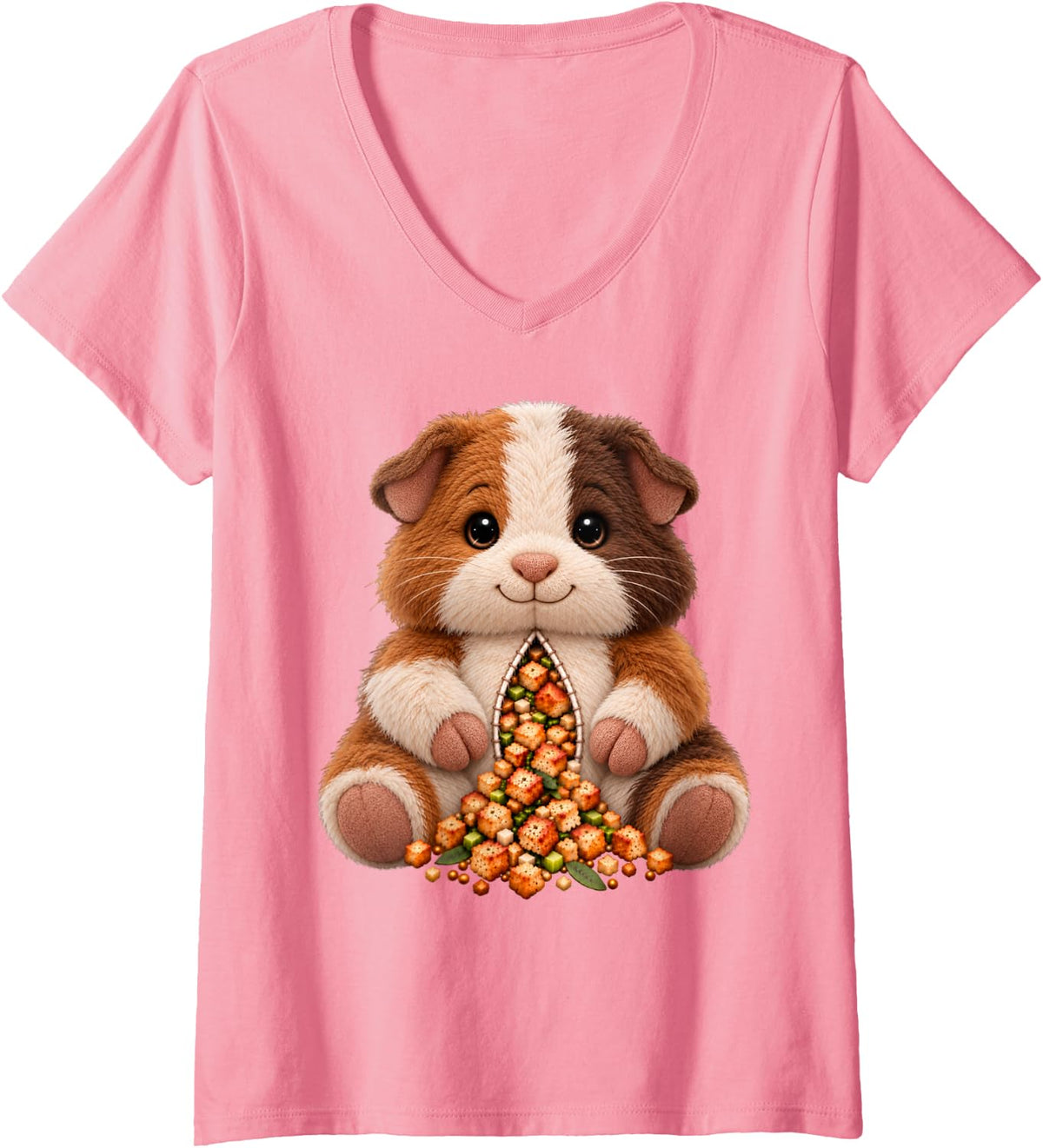 Women's Guinea Pig Stuffed Animal Toy Plush Plushie Funny Cute Lover V-Neck T-Shirt - Pink
