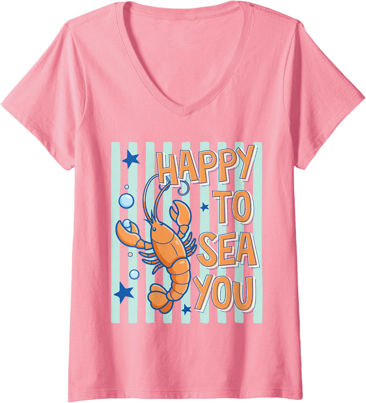 Women's Happy to Sea You Teacher Sea Animals Back to School V-Neck T-Shirt - Pink
