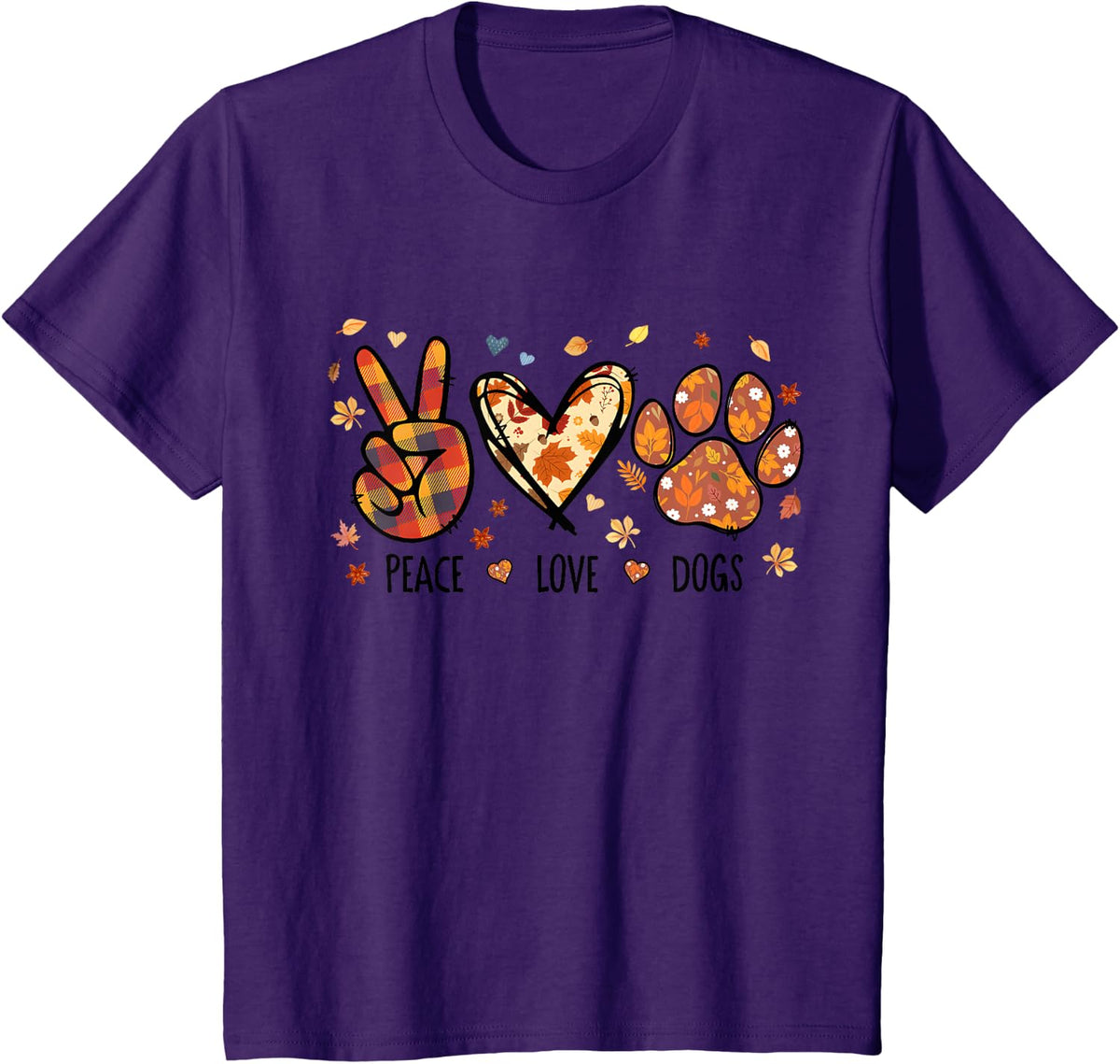 Funny Peace Love Dog Fall Season Dog Paw Print Dog Mom Era T-Shirt - Purple
