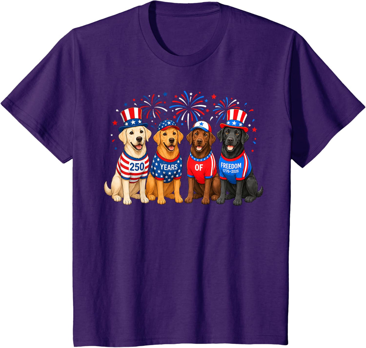 Cute 250 Anniversary USA Lab Dog Mom Dog Dad 4th of July T-Shirt - Purple