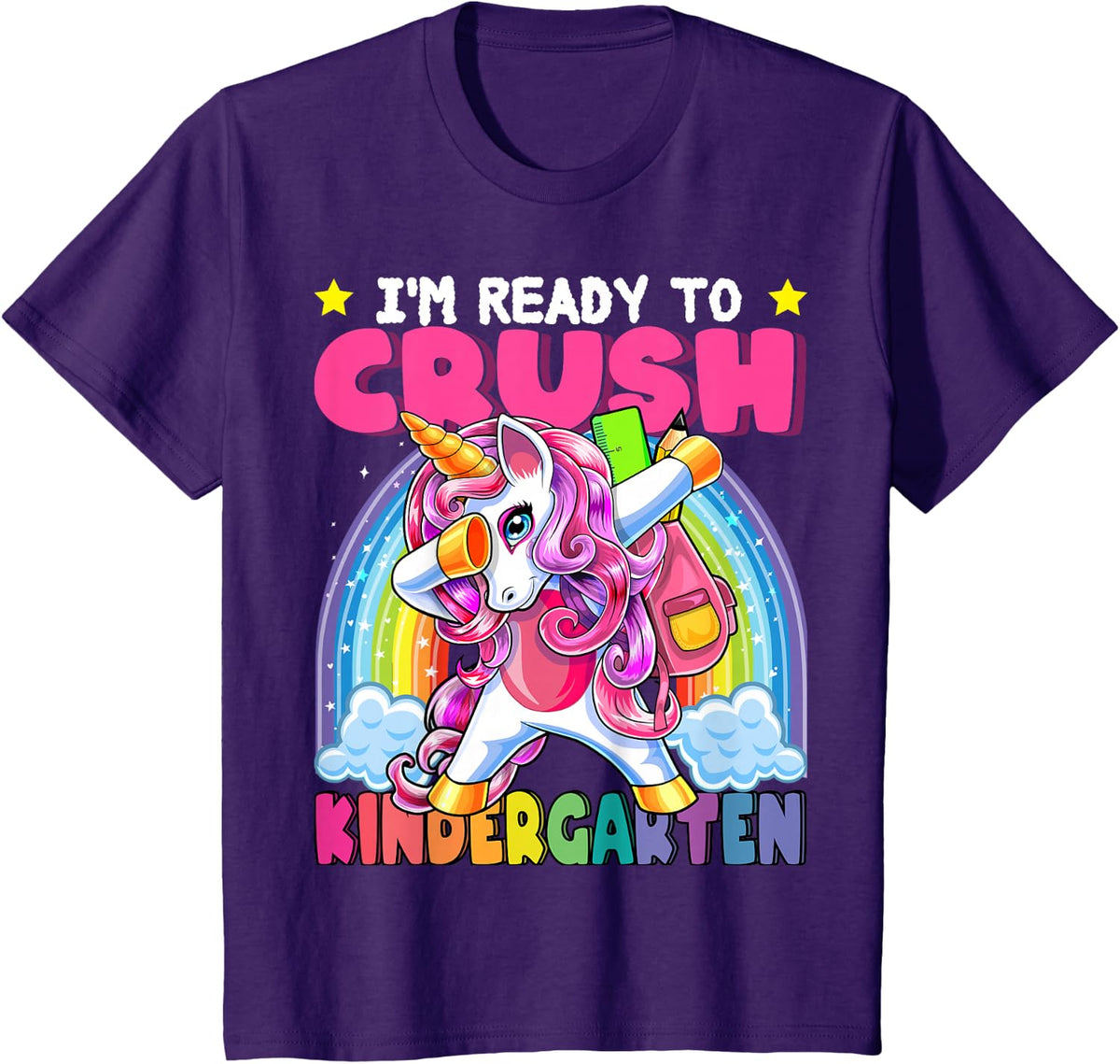 Crush Kindergarten Dabbing Unicorn Back to School Girls Gift T-Shirt - Purple