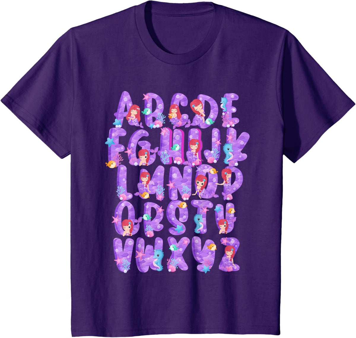 Mermaid Alphabet Hi Preschool PreK Kindergarten Kid Teacher T-Shirt - Purple