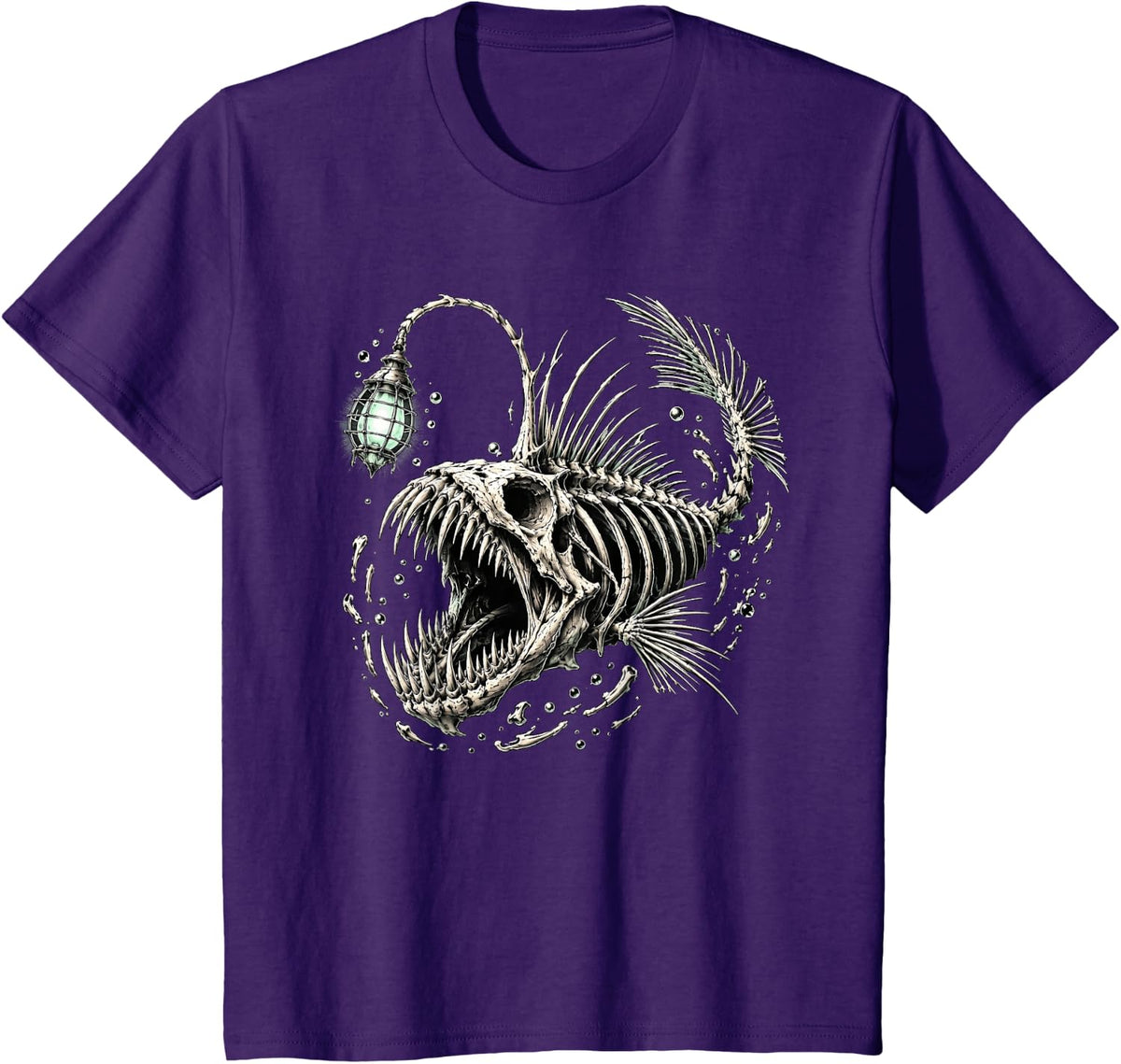 Creepy Halloween Anglerfish Skeleton T-Shirt - Purple