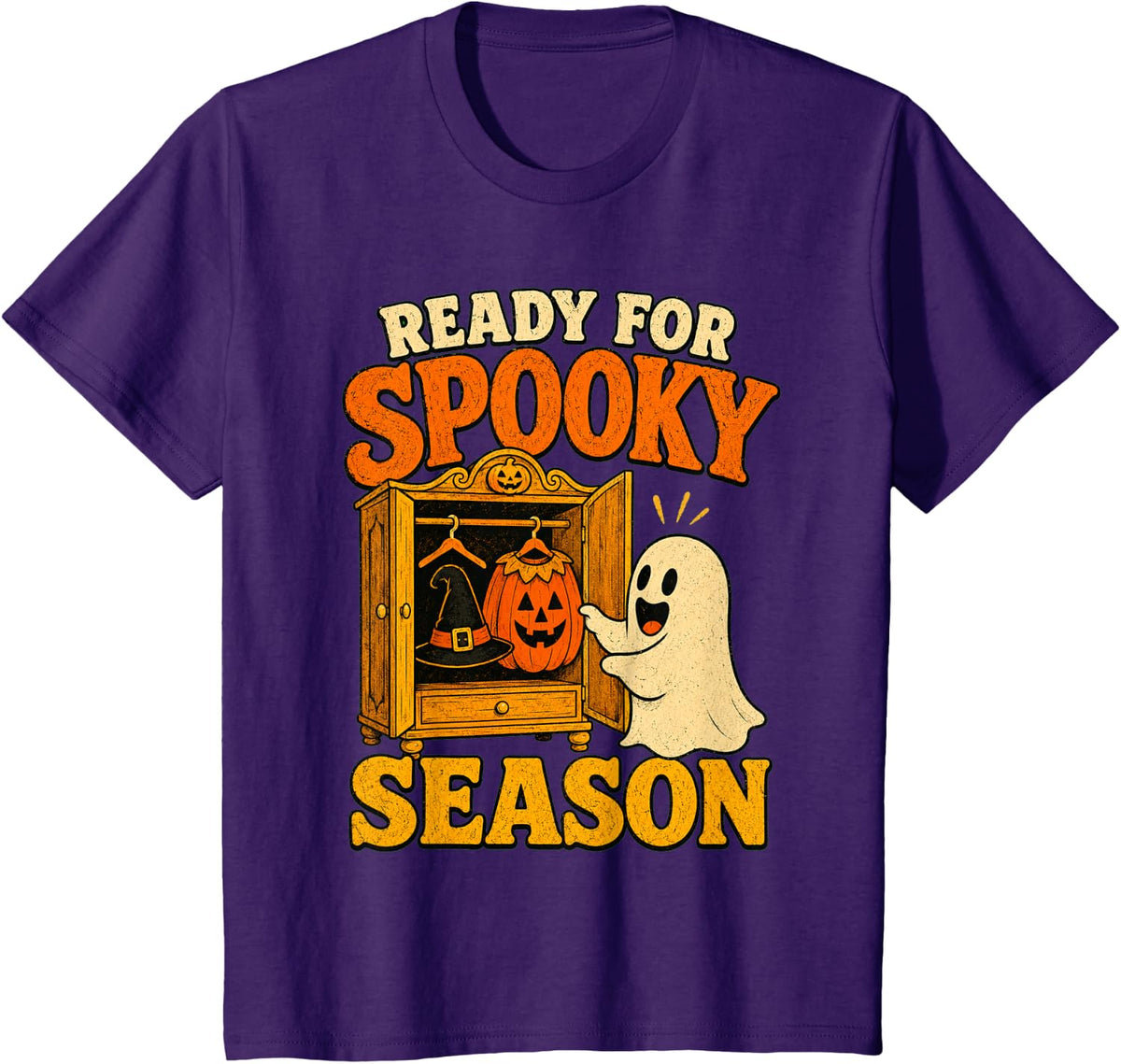 Funny Halloween Ready for Spooky Season Ghost Pumpkin T-Shirt - Purple