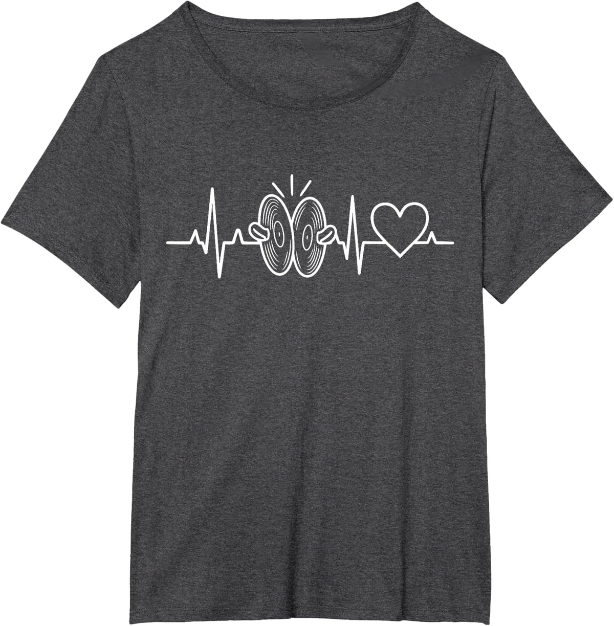 Cymbal Heartbeat Marching Band Percussion Line Art T-Shirt - Dark Heather Grey