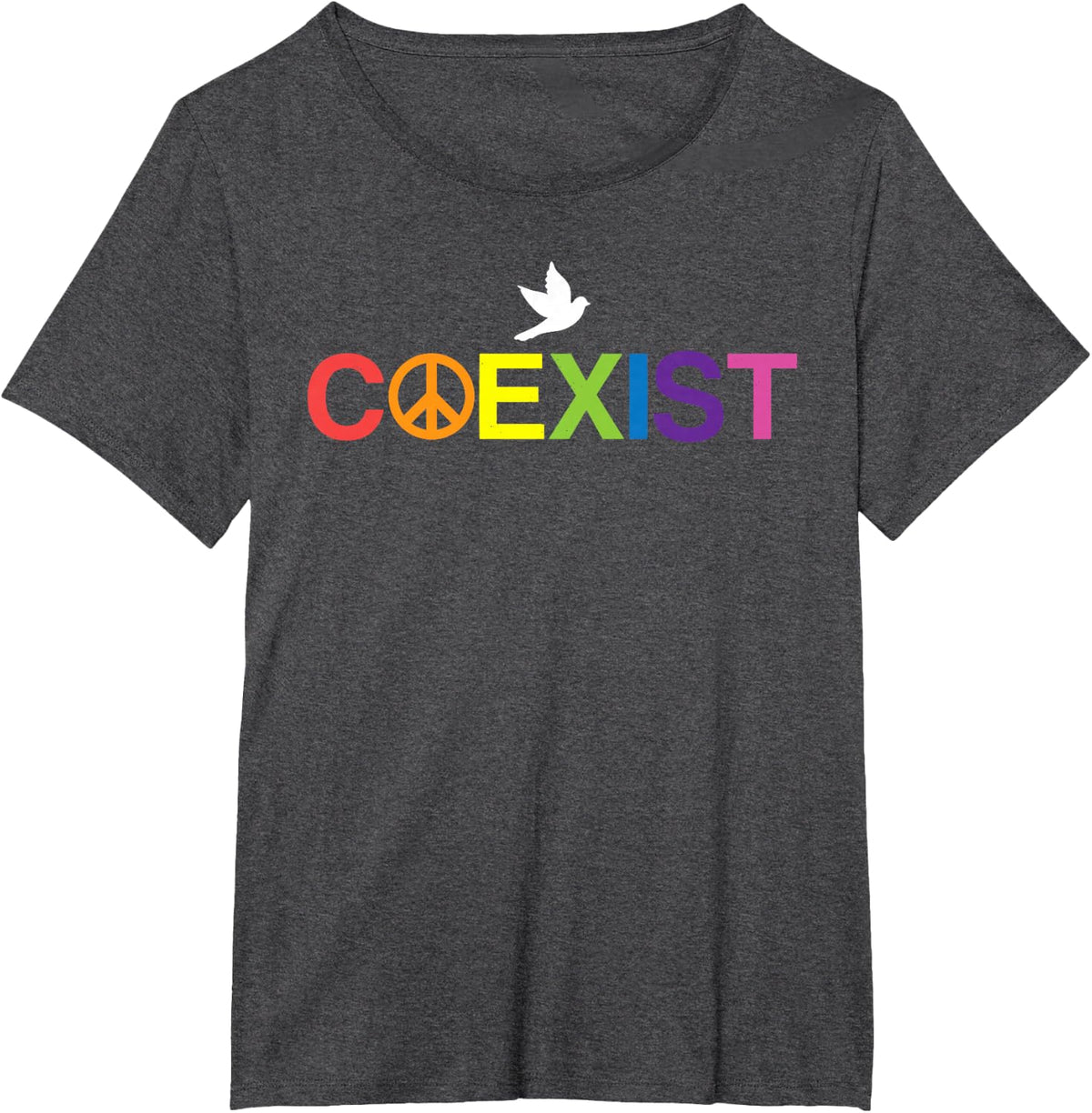 Coexist Equality Dove Freedom LGBT Pride Rainbow T-Shirt - Dark Heather Grey