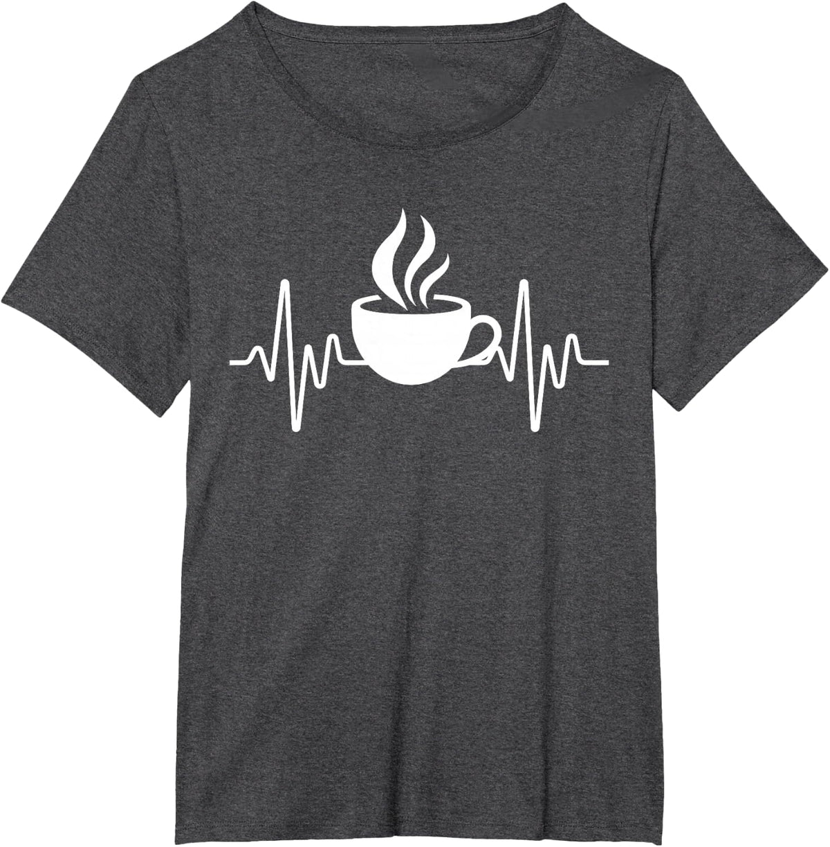 Funny Heartbeat Coffee Cup Cute Heartbeat Coffee Lover T-Shirt - Dark Heather Grey