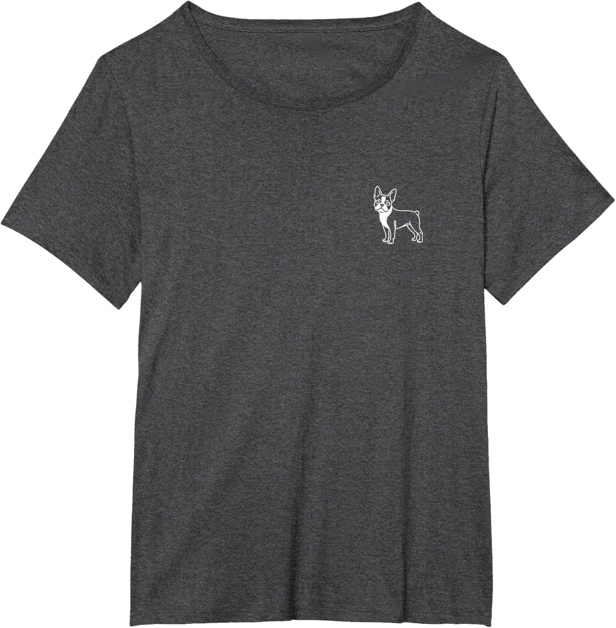 Boston Terrier Minimalist Badge Patch Line Art Tee T-Shirt for Dog Lovers - Dark Heather Grey