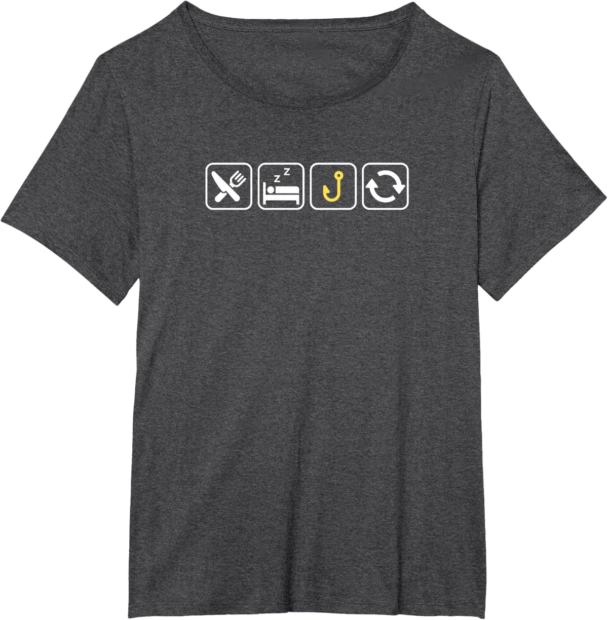 Eat Sleep Fishing Repeat T-Shirt | Funny Fishing Tee with Fishhook Design for Men and Women - Dark Heather Grey