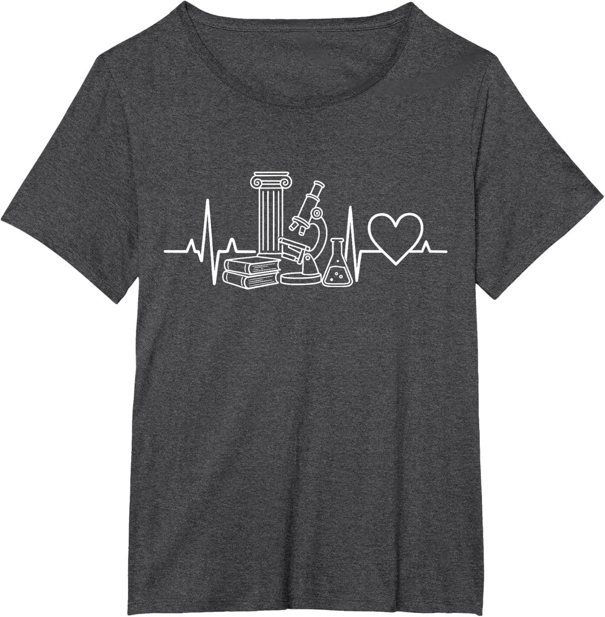 Science Academic Heartbeat Microscope Chemistry Line Art T-Shirt - Dark Heather Grey