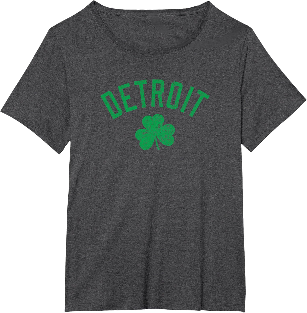 Detroit Text Irish Shamrock Distressed Green Print T-Shirt - Dark Heather Grey