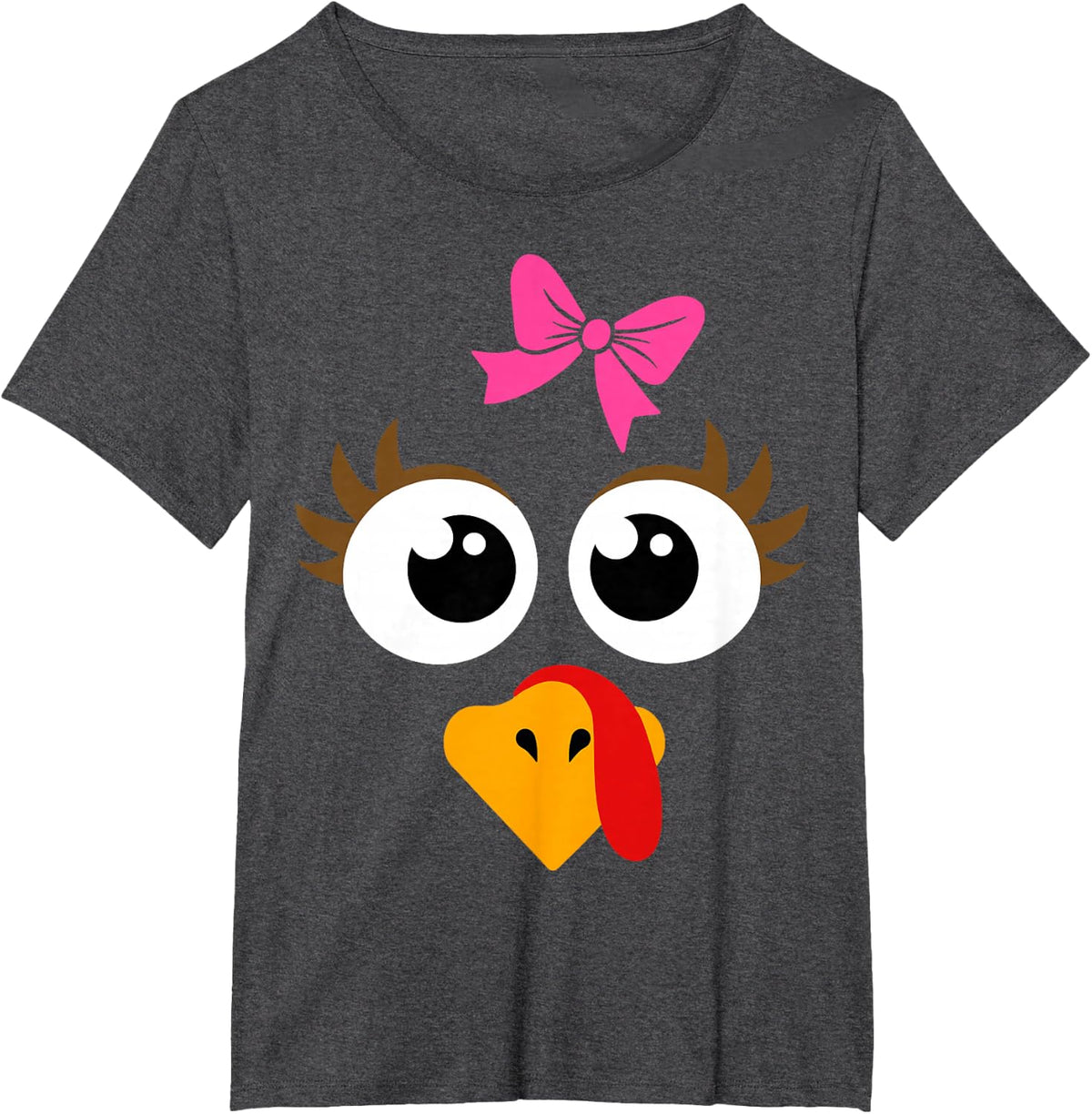 Cute Thanksgiving Turkey Face Shirt Women Girls Turkey Day T-Shirt - Dark Heather Grey