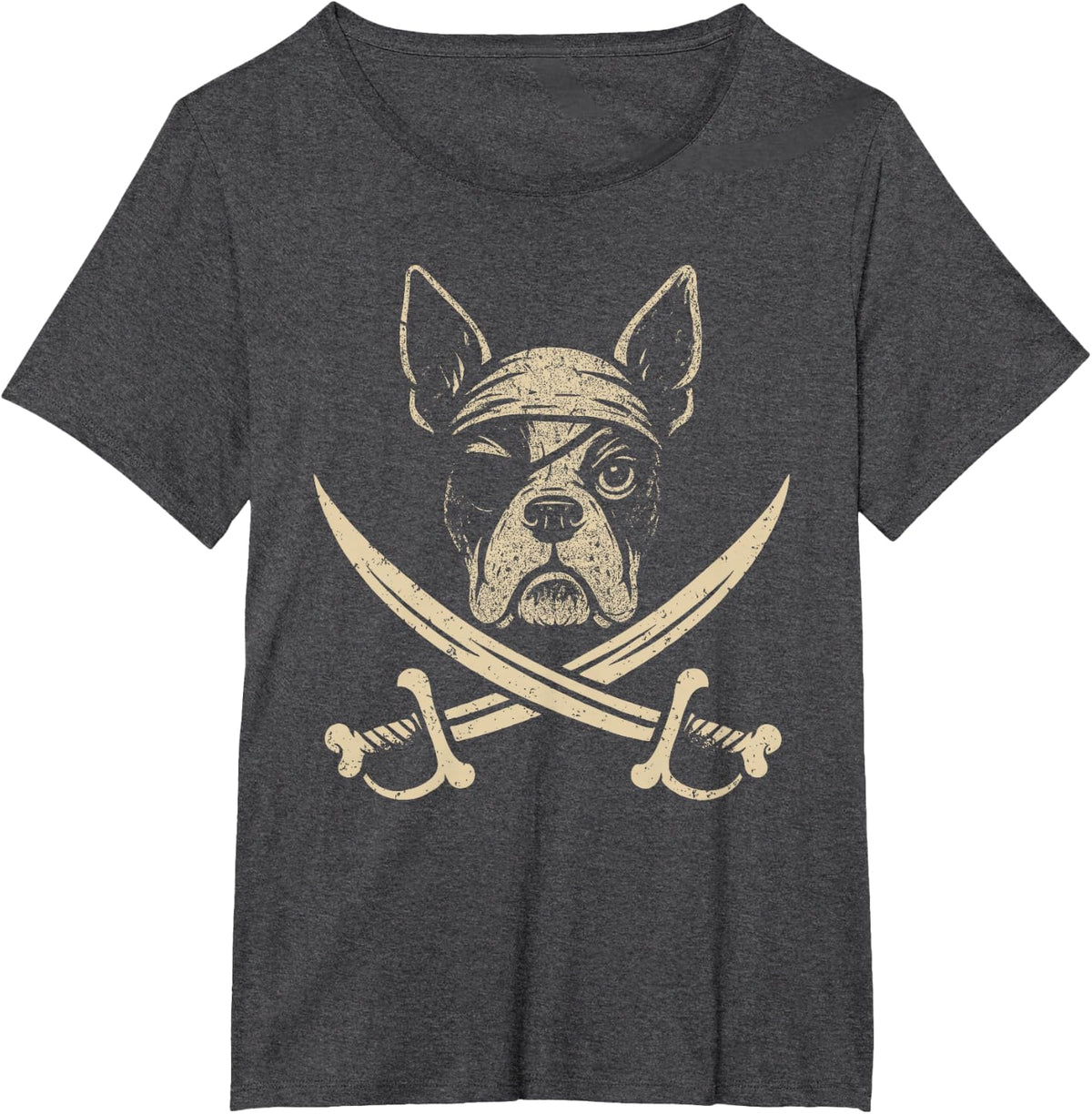 Vintage Pirate Boston Terrier Crossbones Dog Lover T-Shirt - Dark Heather Grey