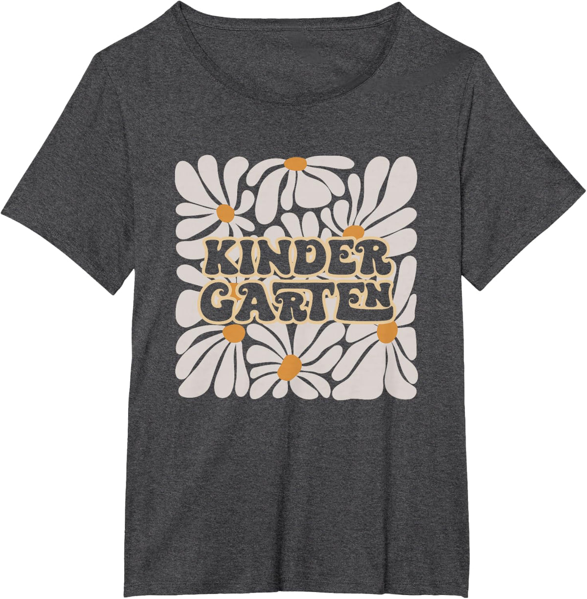 Retro Flower Power Squared Kindergarten Back To School T-Shirt Tees For Kids Teachers - Dark Heather Grey