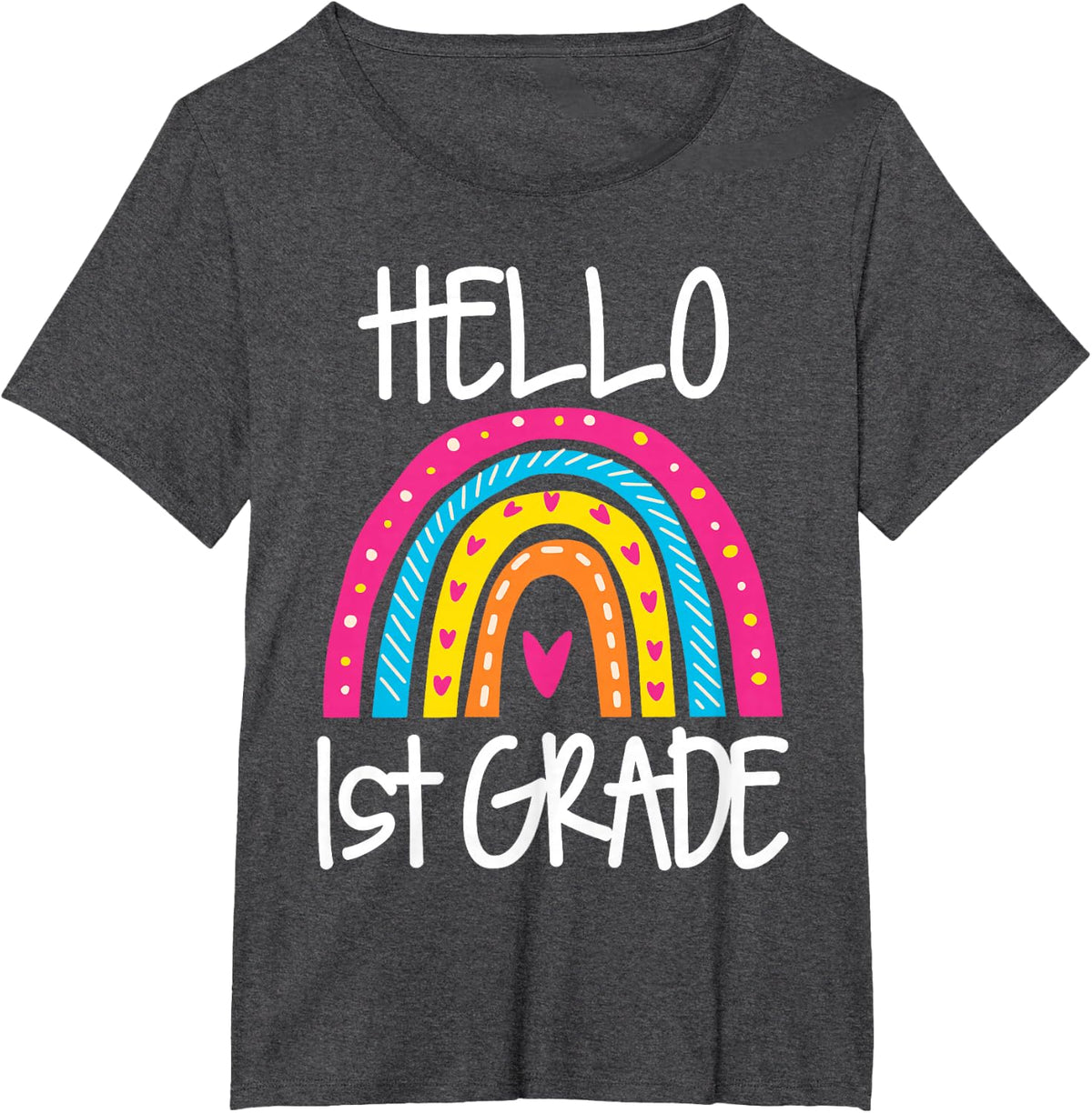 Hello First Grade Teacher Shirt Girls 1st Grade Tees T-Shirts Boho Rainbow First Day of School - Dark Heather Grey