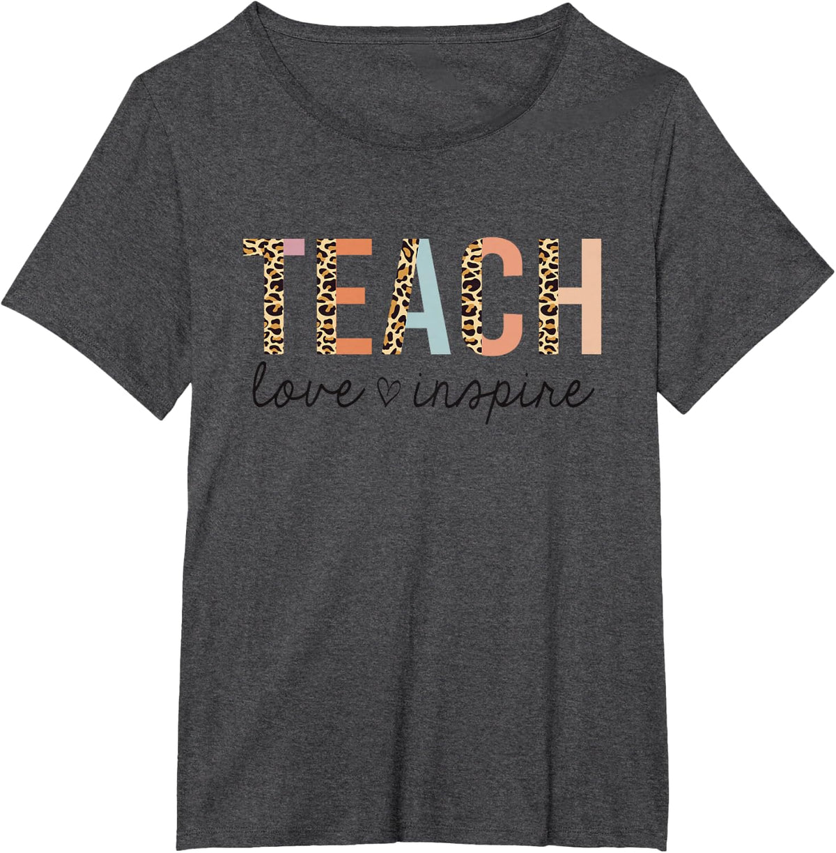 Teach Love Inspire Leopard Back to School Cute Teacher T-Shirt - Dark Heather Grey