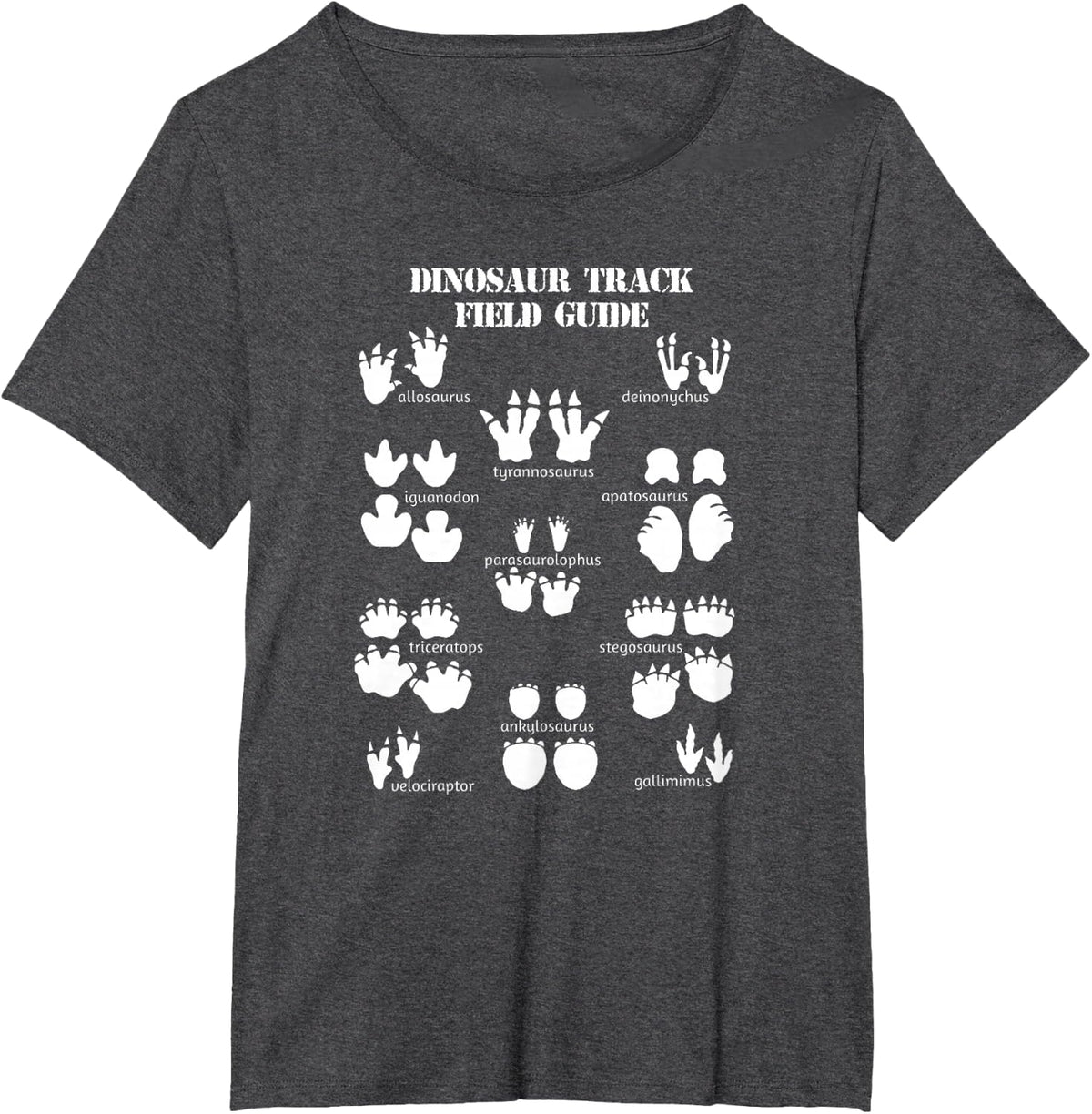 Dinosaur Track Field Guide Fun Dino Footprints T-Shirt - Dark Heather Grey