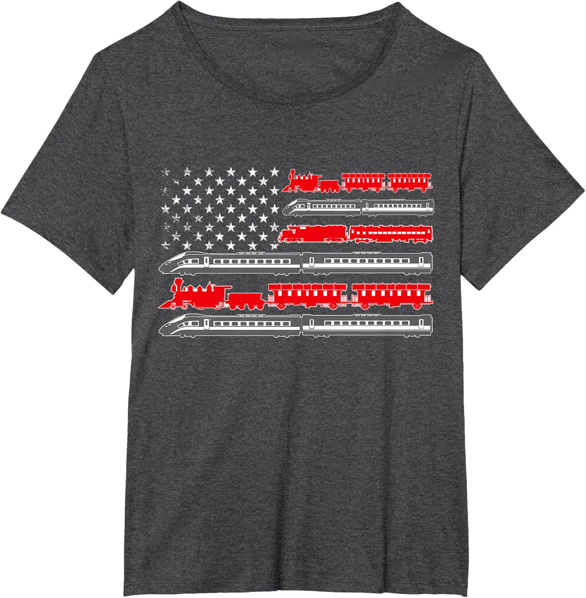 Train Railroad Dad Engine Conductor Fathers Day Model Trains T-Shirt - Dark Heather Grey