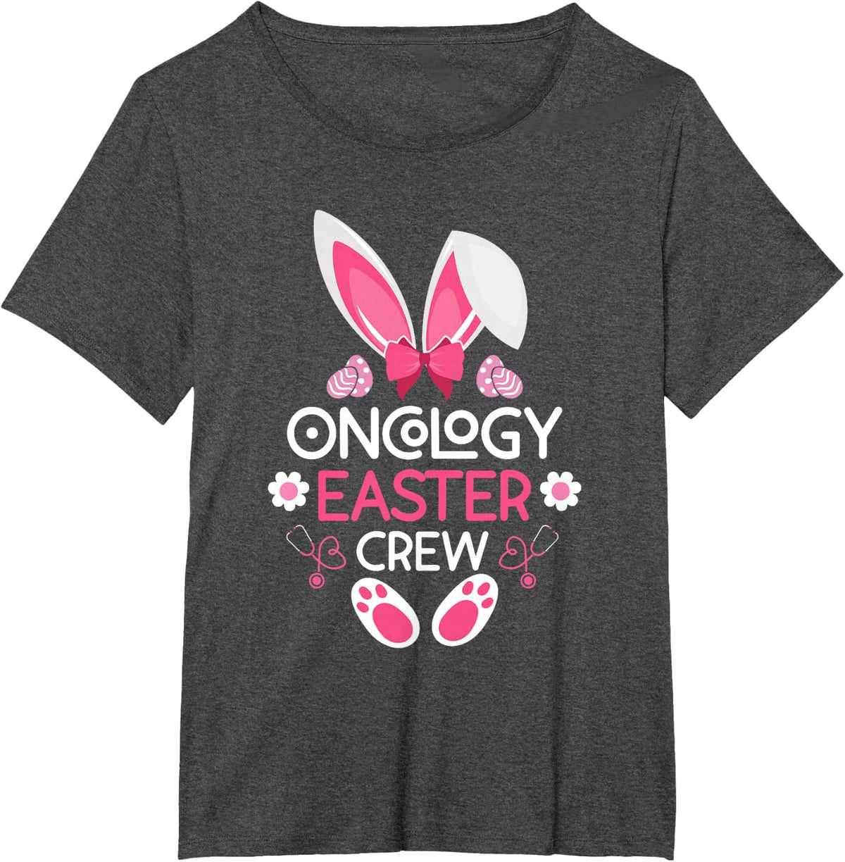 Oncology Easter Crew Nurse Easter Day Rabbit Ears Nursing T-Shirt - Dark Heather Grey