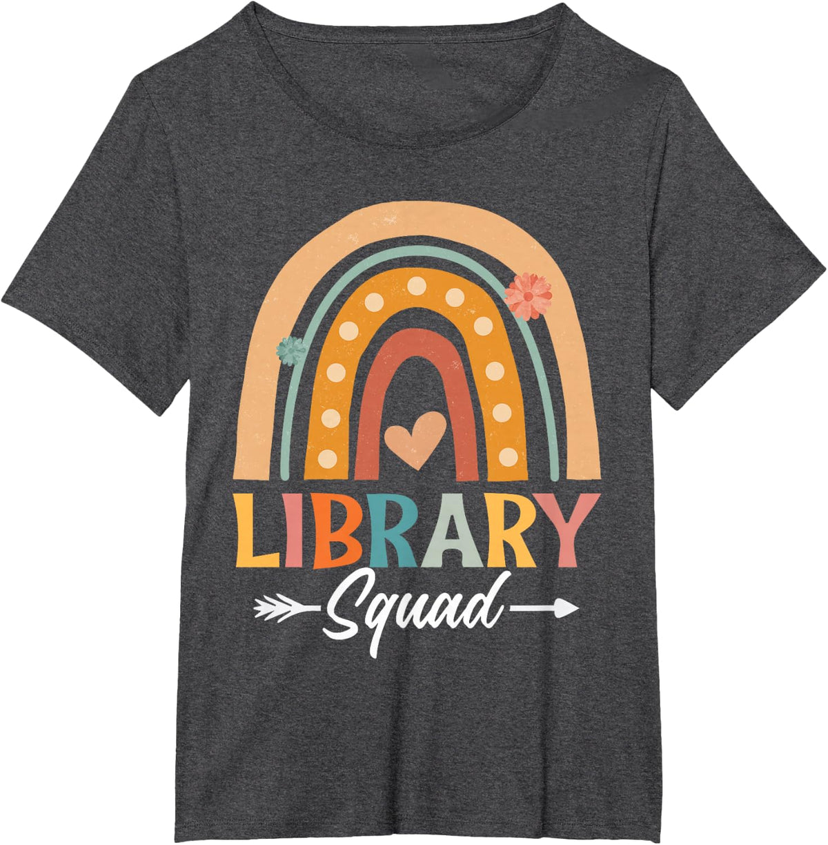 Library Squad Librarian Bookworm Book Lover Teacher Rainbow T-Shirt - Dark Heather Grey