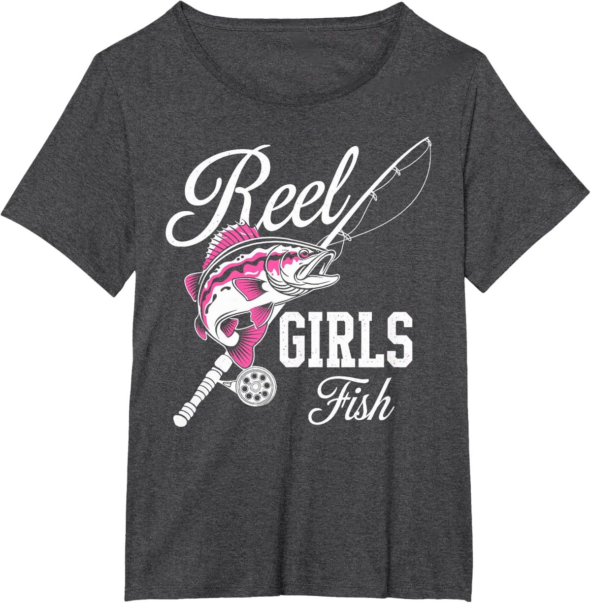 Reel Girls Fish Fisher Mom Bass Fishing Girl Fish Fan Funny T-Shirt - Dark Heather Grey