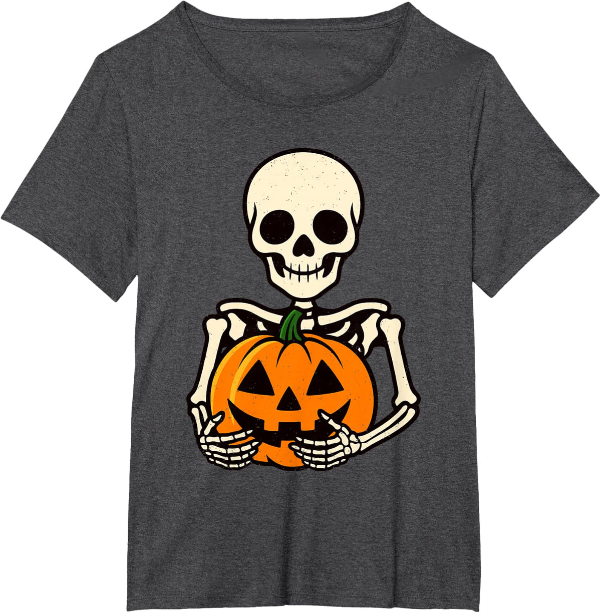 Halloween Skeleton Hugging Pumpkin Jack O Lantern Graphic T-Shirt - Dark Heather Grey