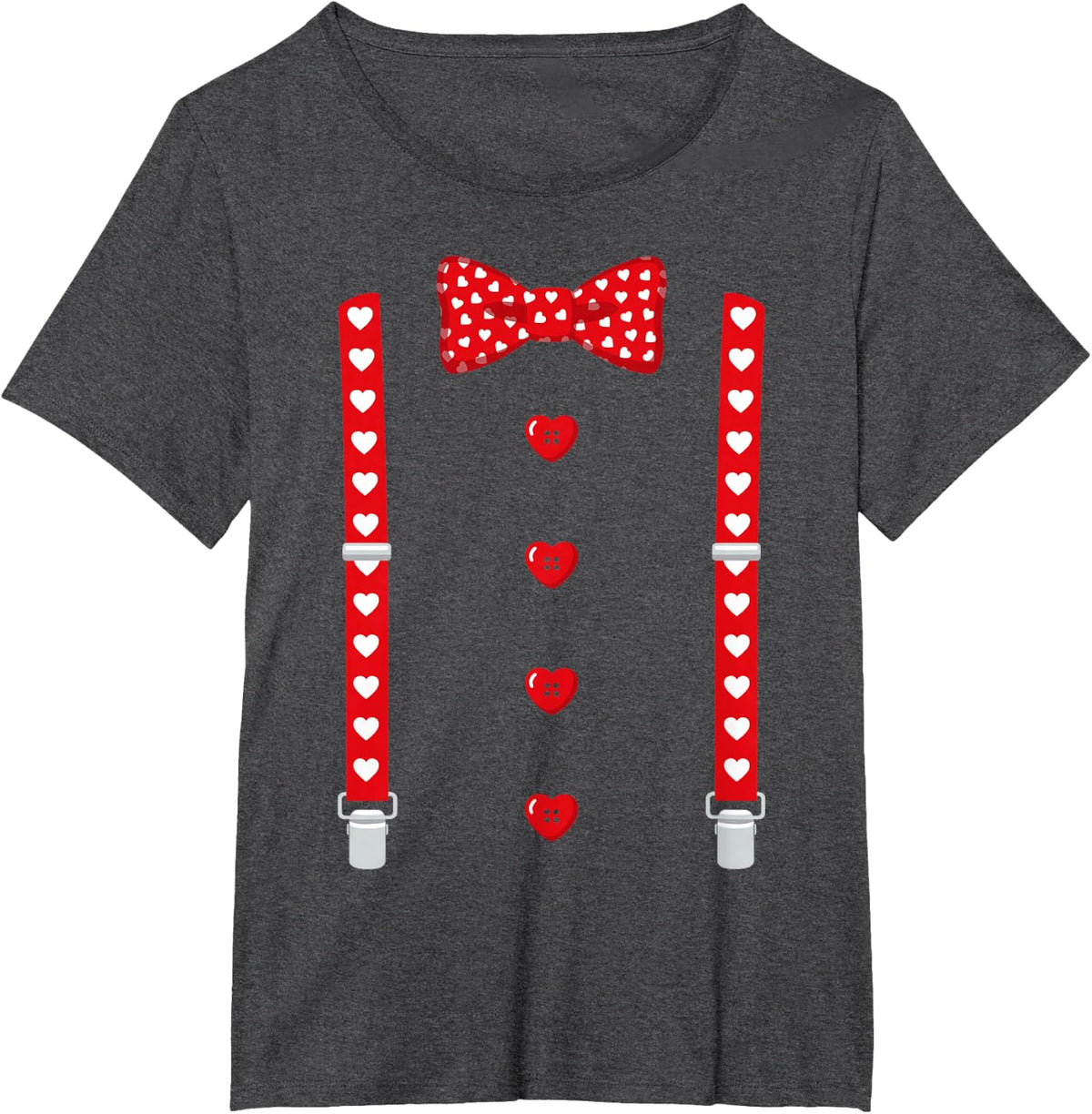 Red Hearts Bow Tie Suspenders Tuxedo Valentines Day Costume T-Shirt - Dark Heather Grey