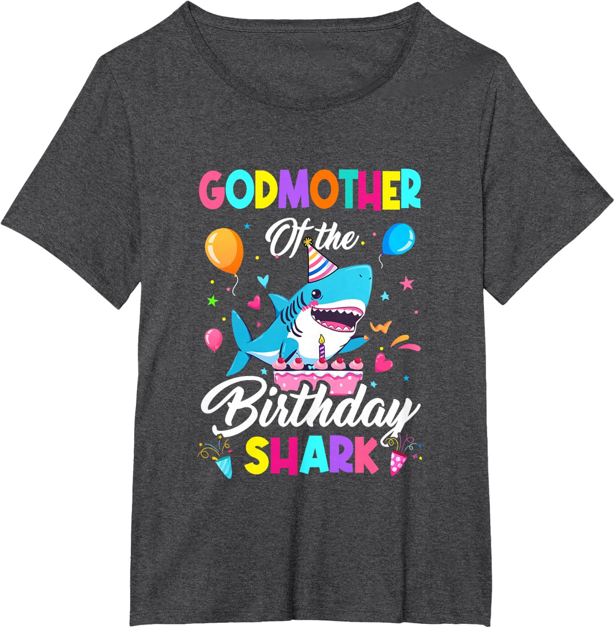 Godmother of The Shark Birthday Boy Girl Party Family Group T-Shirt - Dark Heather Grey