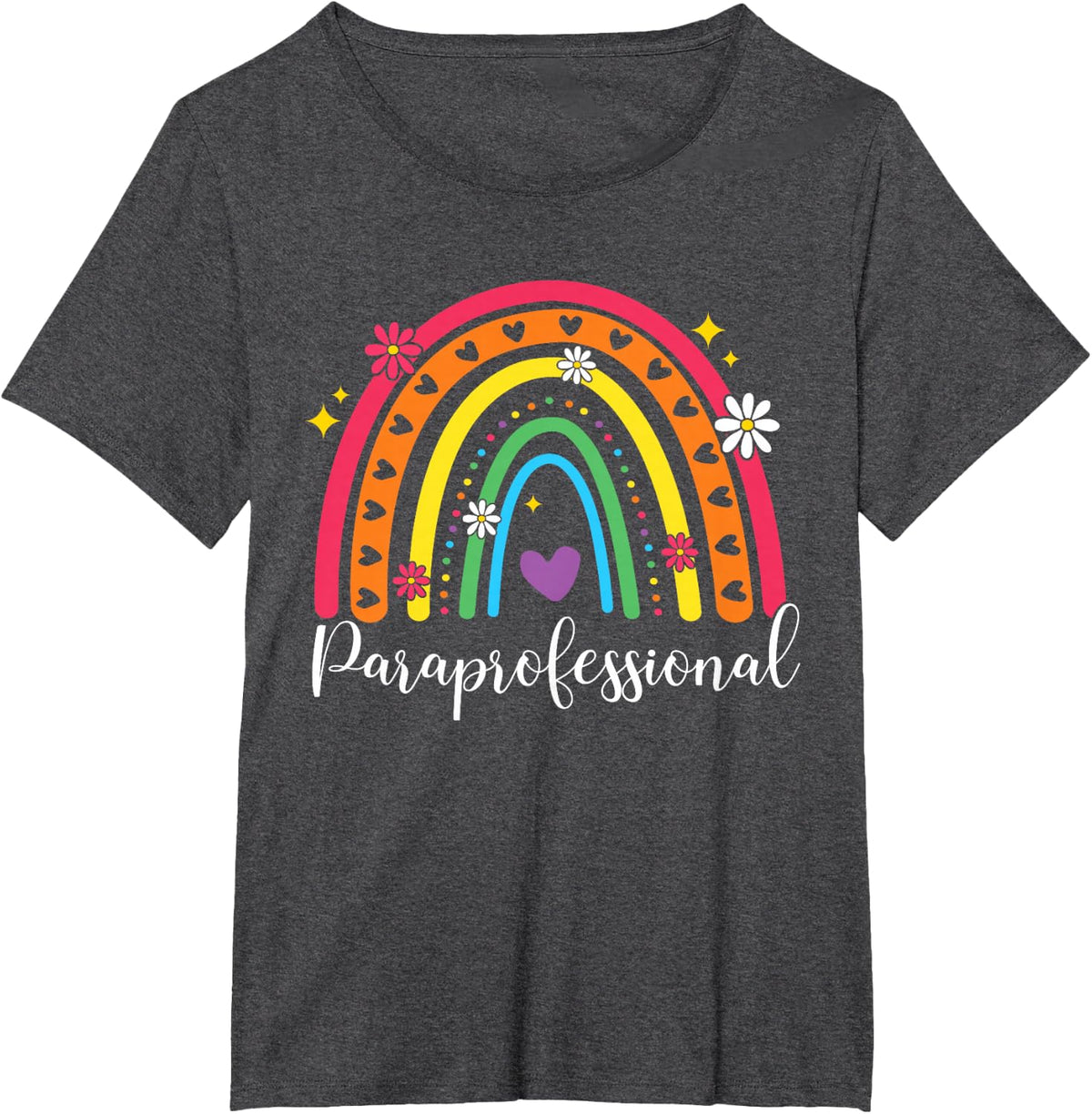para Rainbow Paraprofessional Teacher Aide Back to School T-Shirt - Dark Heather Grey