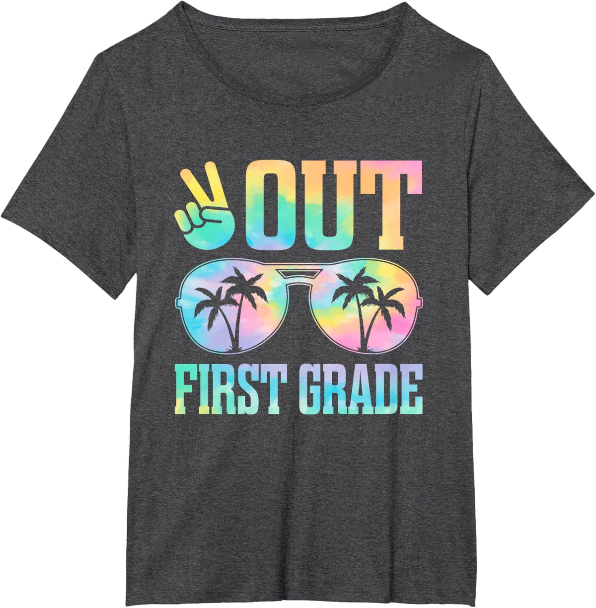Peace Out First Grade T-Shirt Last Day of School Tees Graduation Gift for Boys Girls Teachers - Dark Heather Grey
