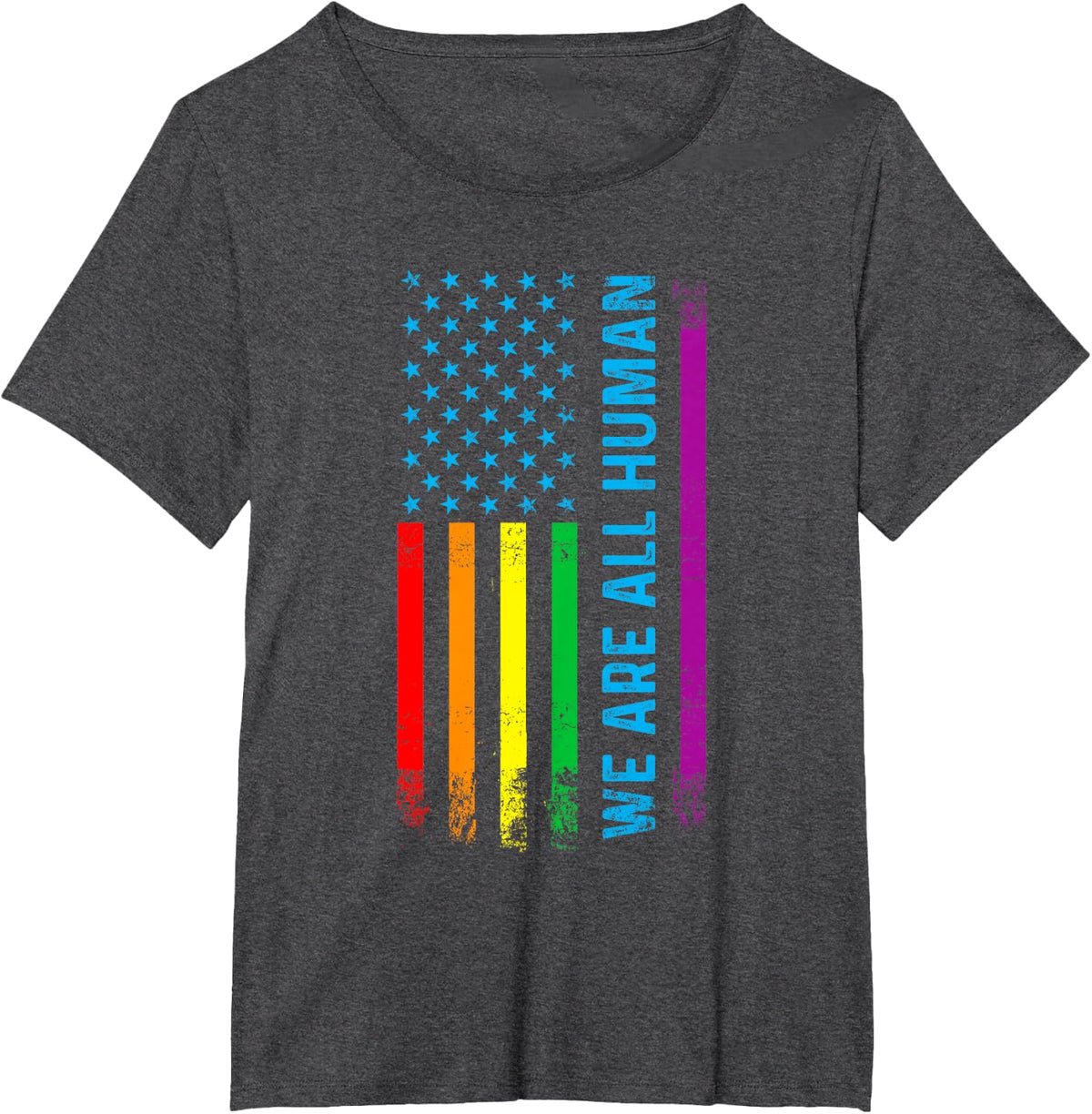 We Are All Human LGBT LGBTQ Gay Pride Rainbow Flag T-Shirt - Dark Heather Grey