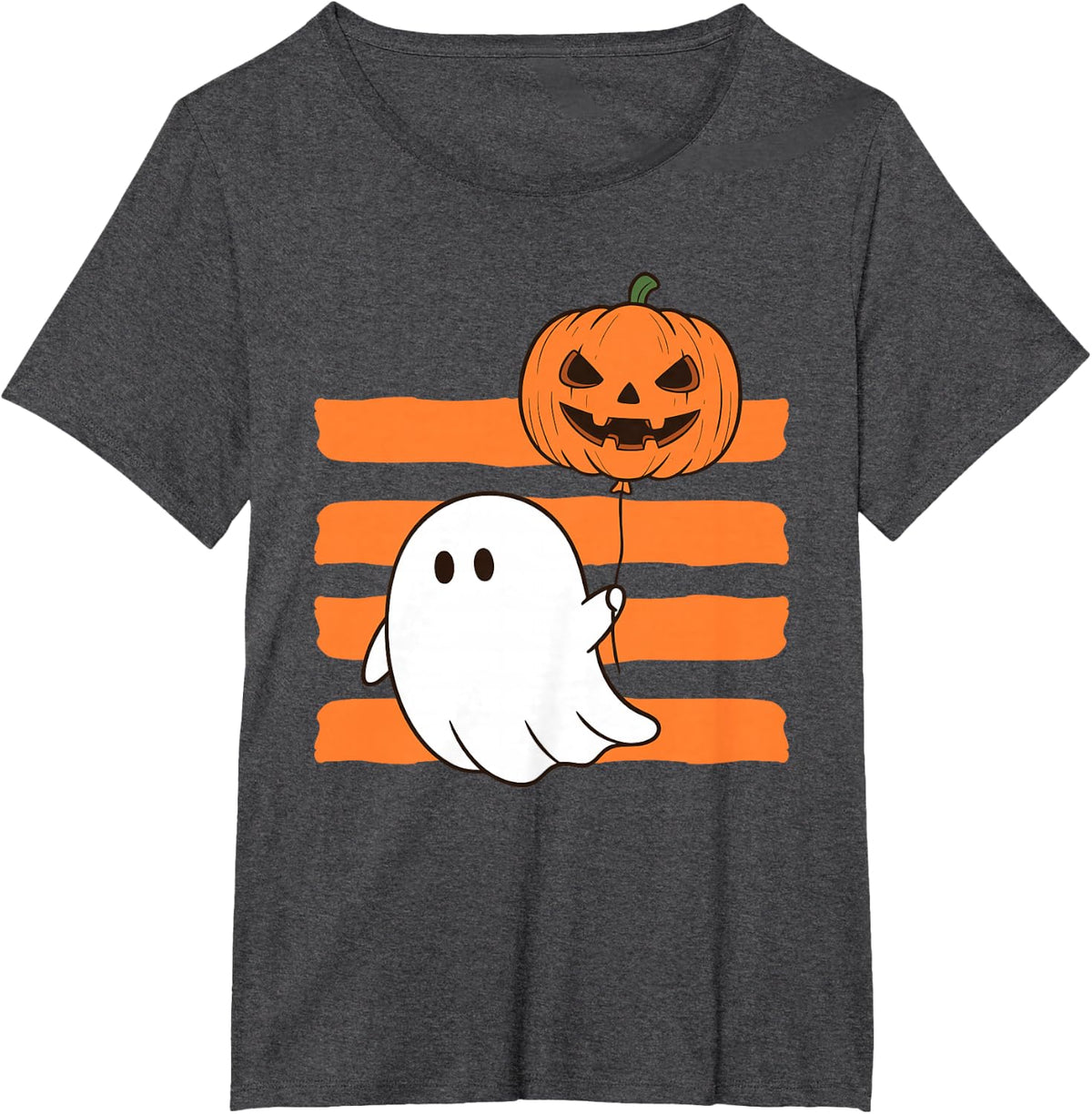 Retro Striped Ghosts Spooky Season Pumpkin Balloon Fall T-Shirt - Dark Heather Grey