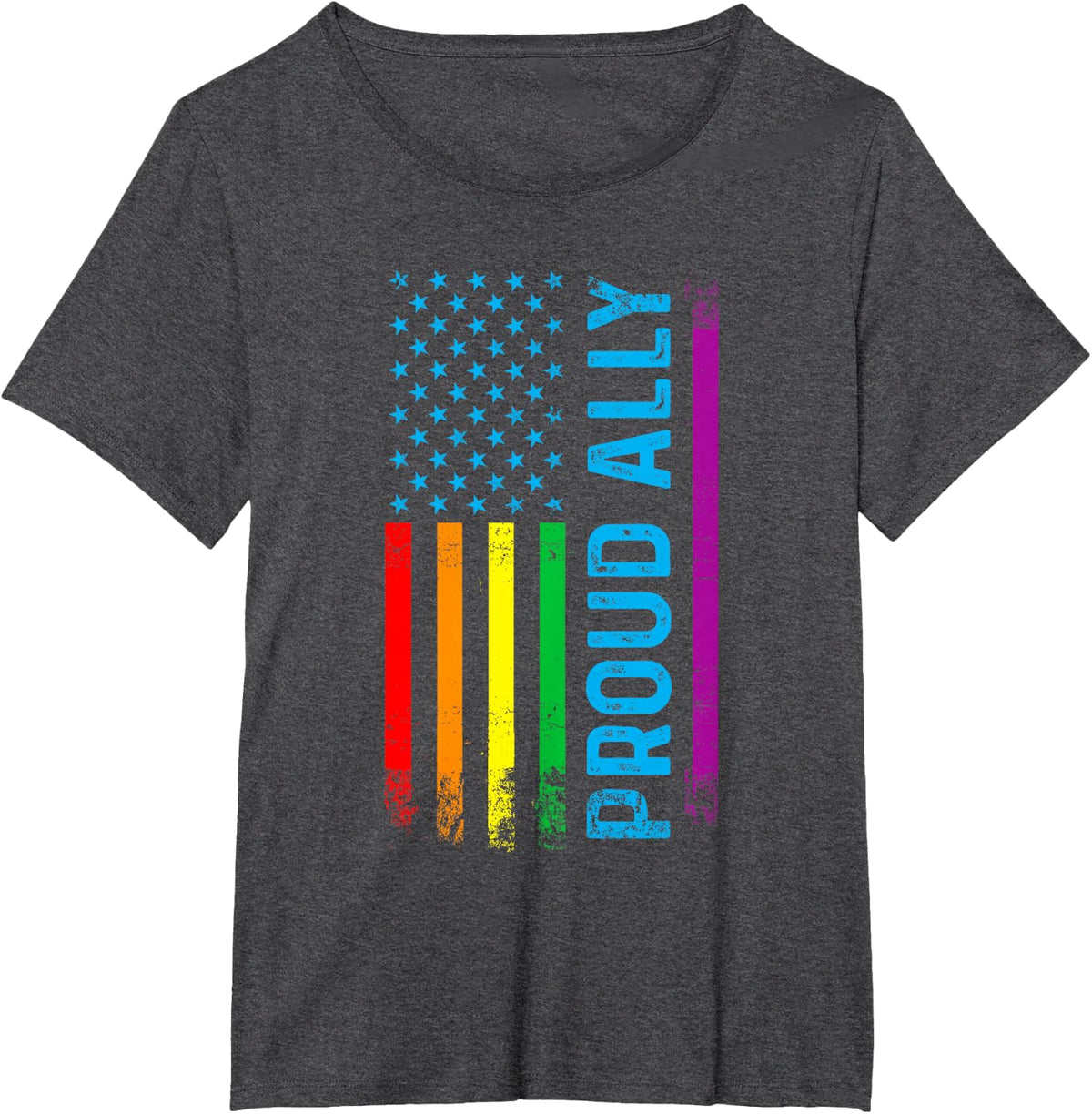 Proud Ally LGBT LGBTQ Gay Pride Rainbow Flag T-Shirt - Dark Heather Grey