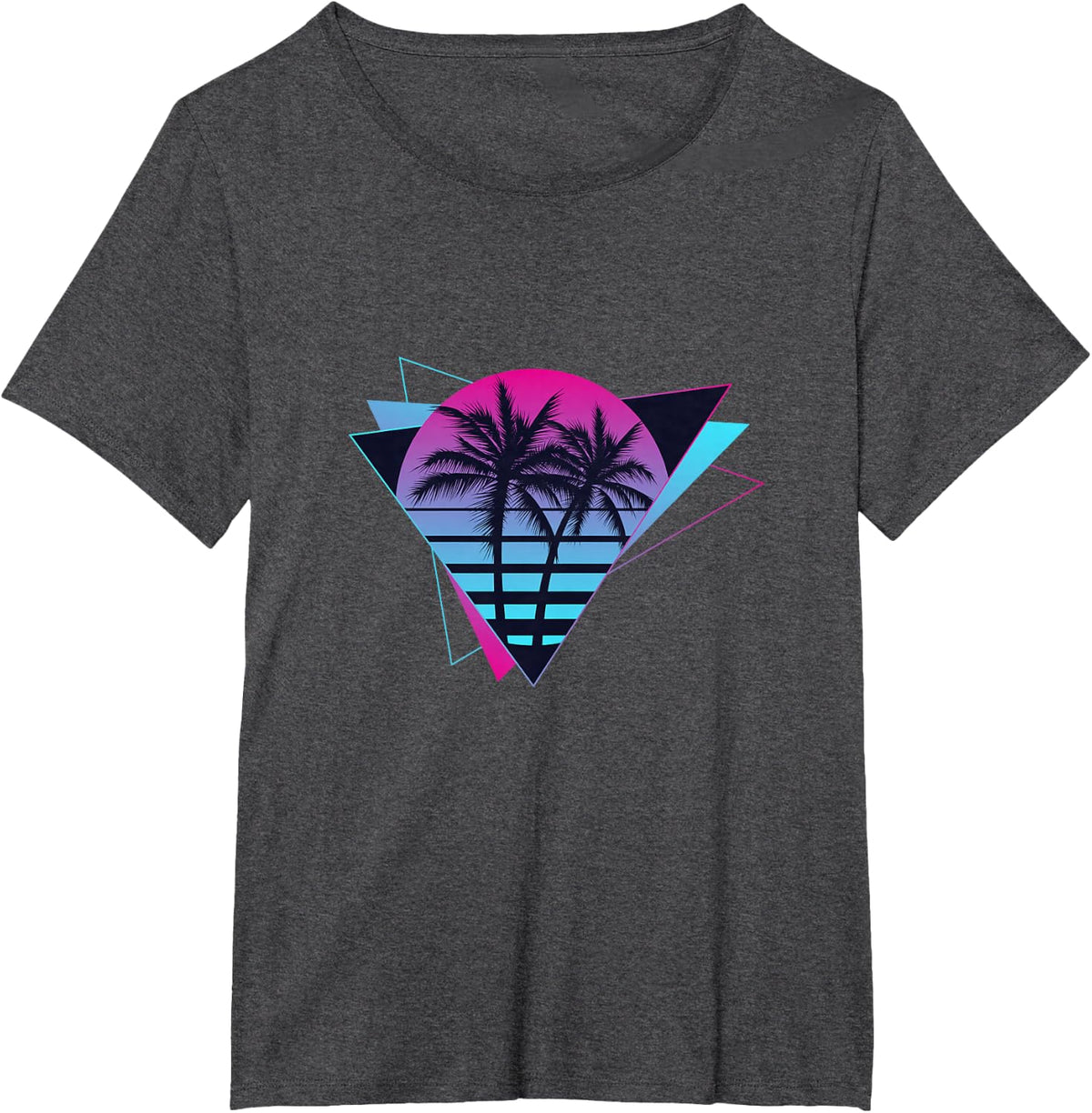 Vaporwave Aesthetic Retro Synthwave Sunset Palm Trees Tee T-Shirt - Dark Heather Grey
