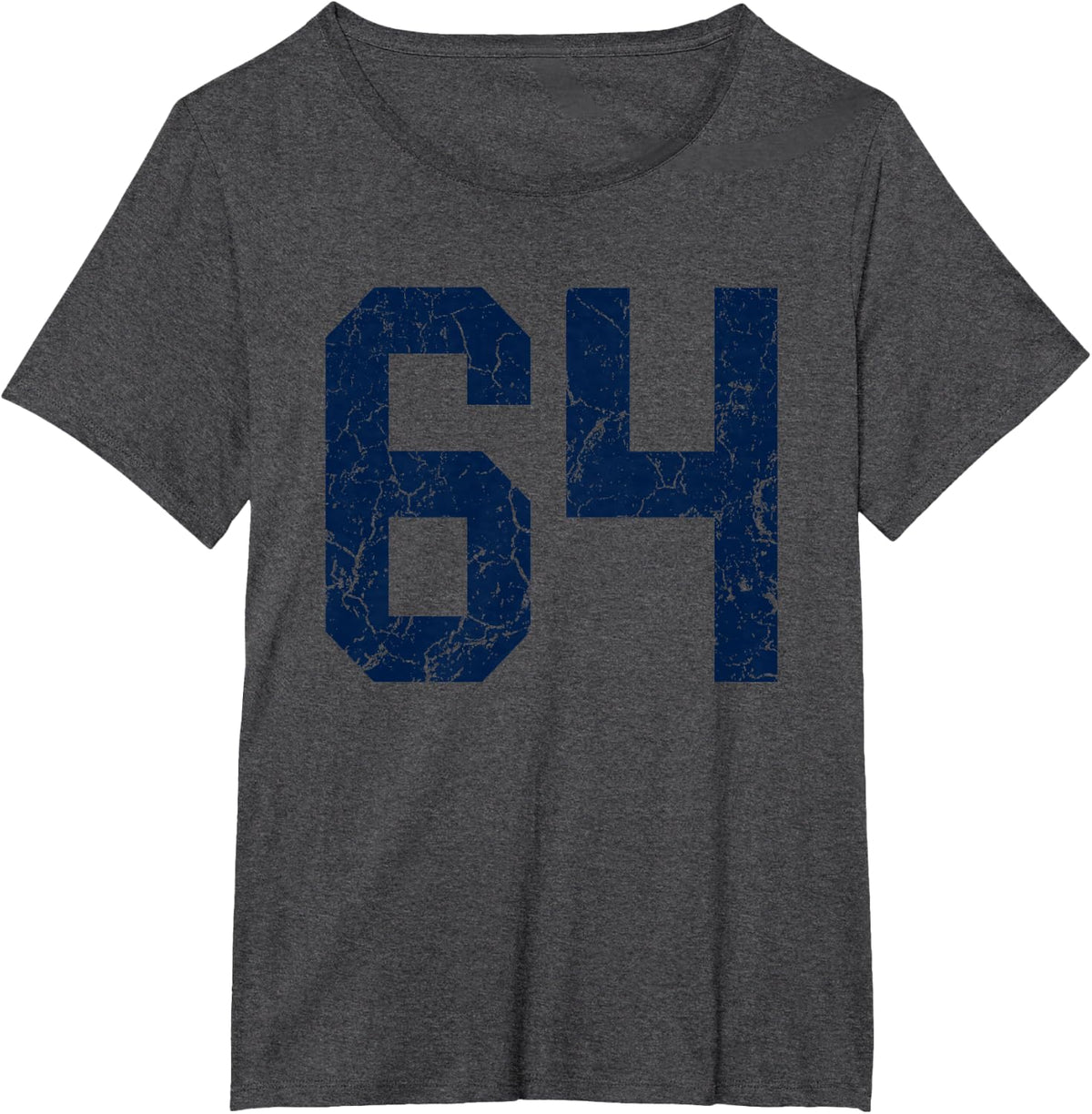 Navy Blue Number 64 Jersey Player Uniform #64 Shirt Grunge T-Shirt - Dark Heather Grey