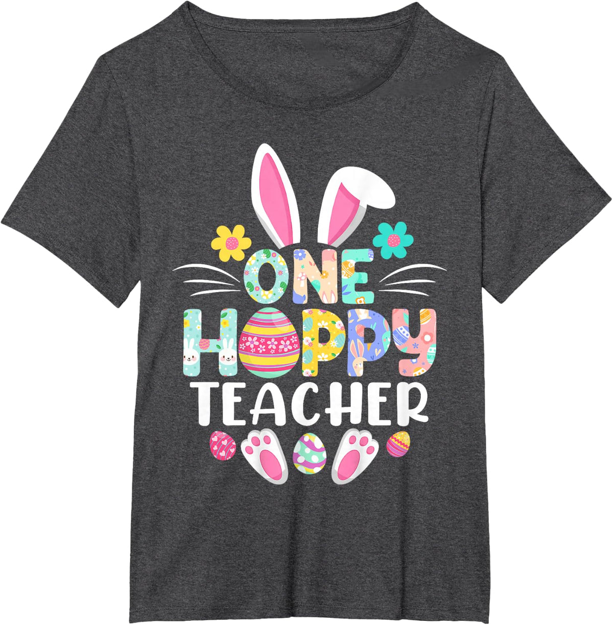One Hoppy Teacher Easter Shirt Happy Easter Day Teacher T-Shirt - Dark Heather Grey