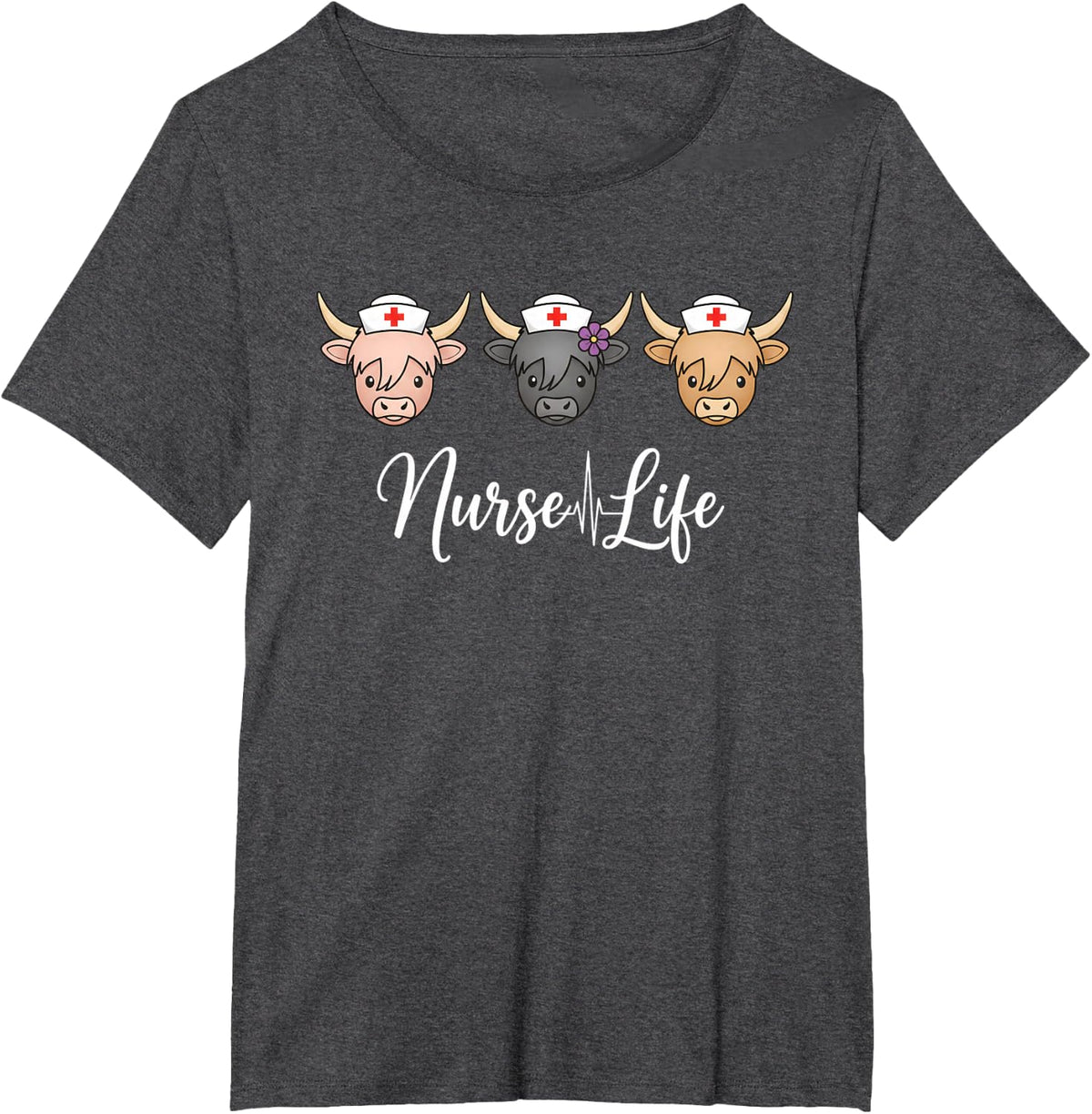 Nurse Life Cow Cartoon Nursing Cute Farm Animals for Girls T-Shirt - Dark Heather Grey