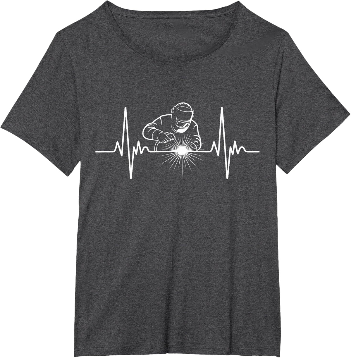 Welder Heartbeat Helmet Fabrication Funny Welding T-Shirt - Dark Heather Grey