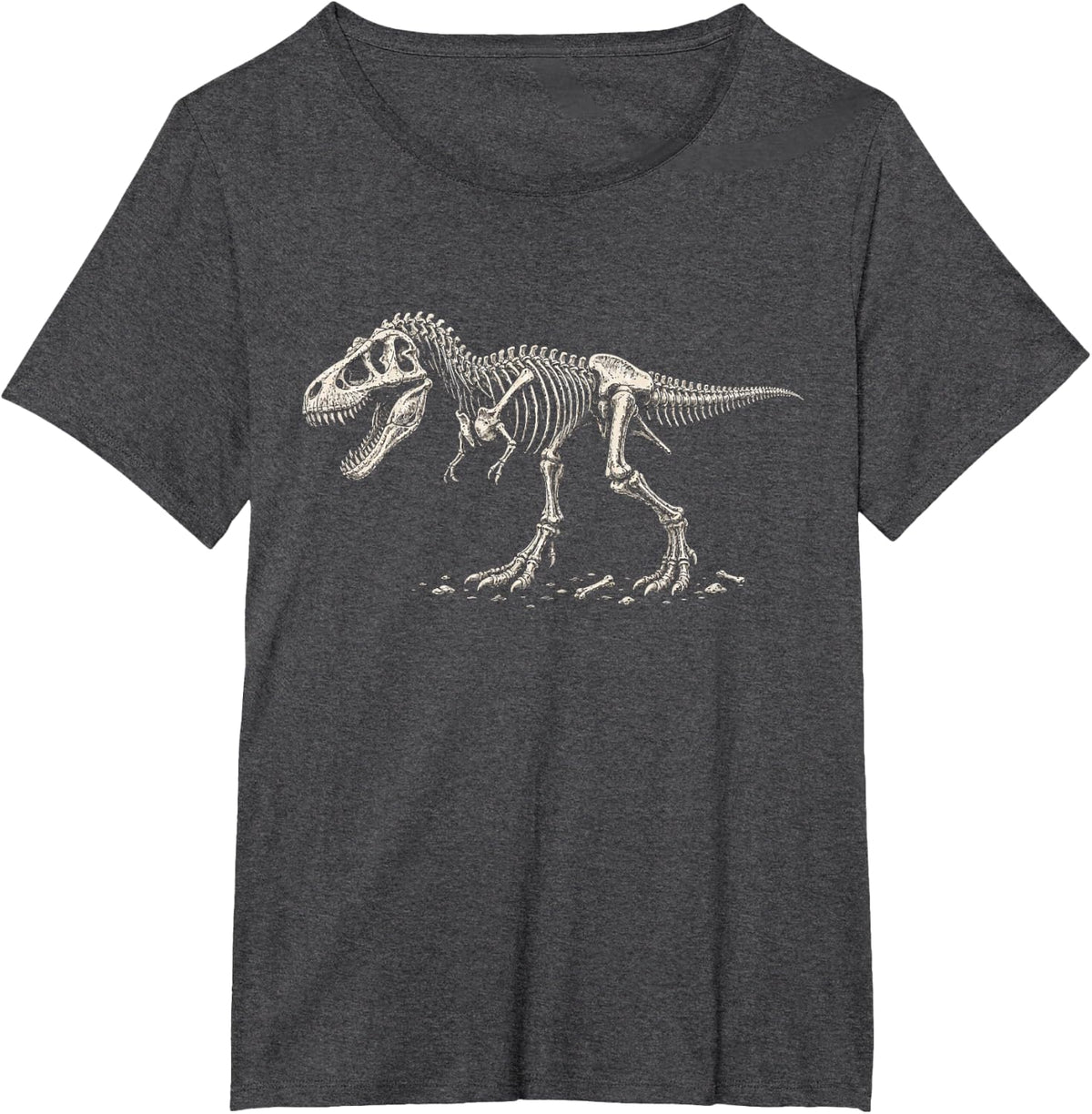 T Rex Skeleton Dinosaur Fossil Engraving Style Art Graphic T-Shirt - Dark Heather Grey