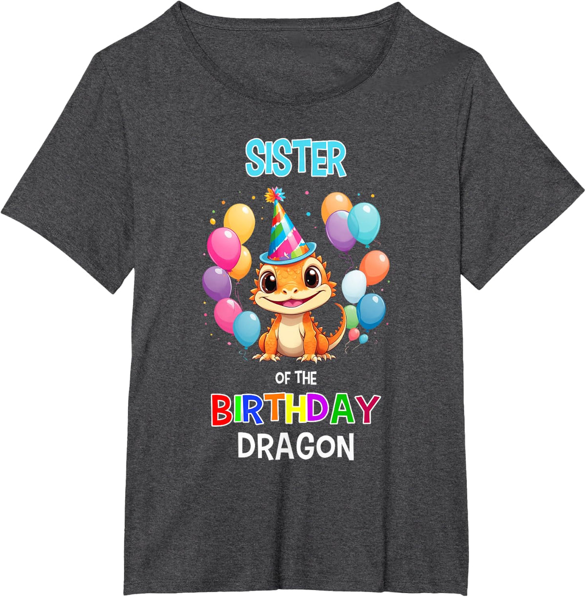 Sister of the Birthday Girl Bearded Dragon Party Tees T-Shirt for Kids and Girls - Dark Heather Grey